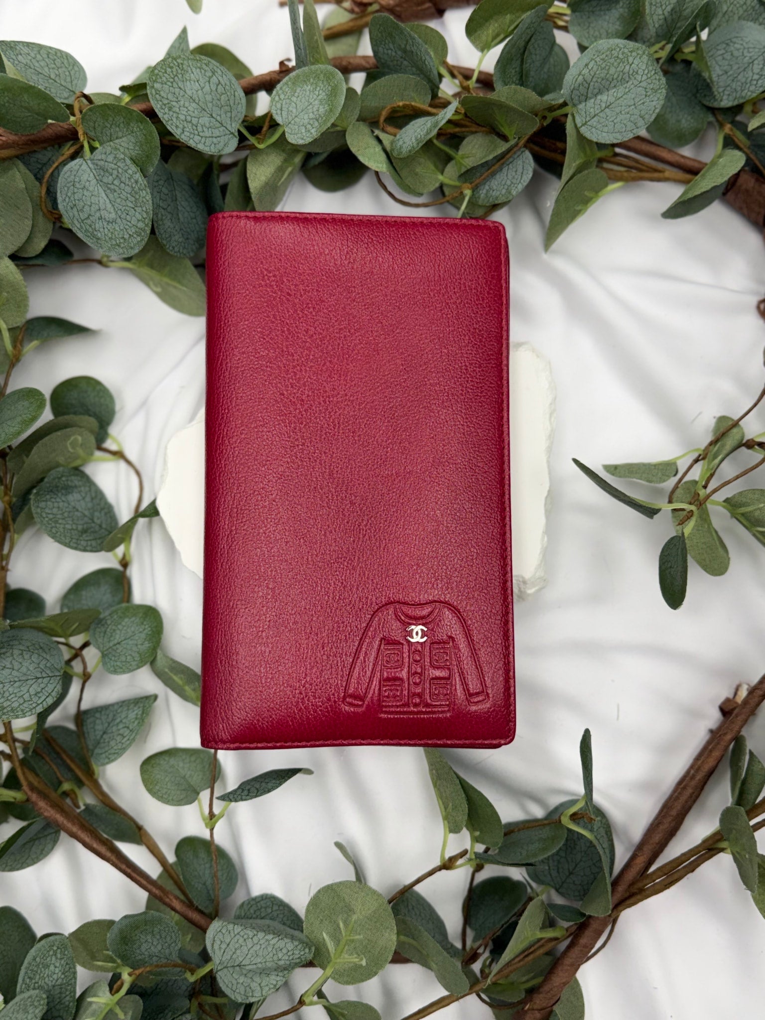 LIKE NEW- Chanel Red Leather Jacket Embossed Long Wallet