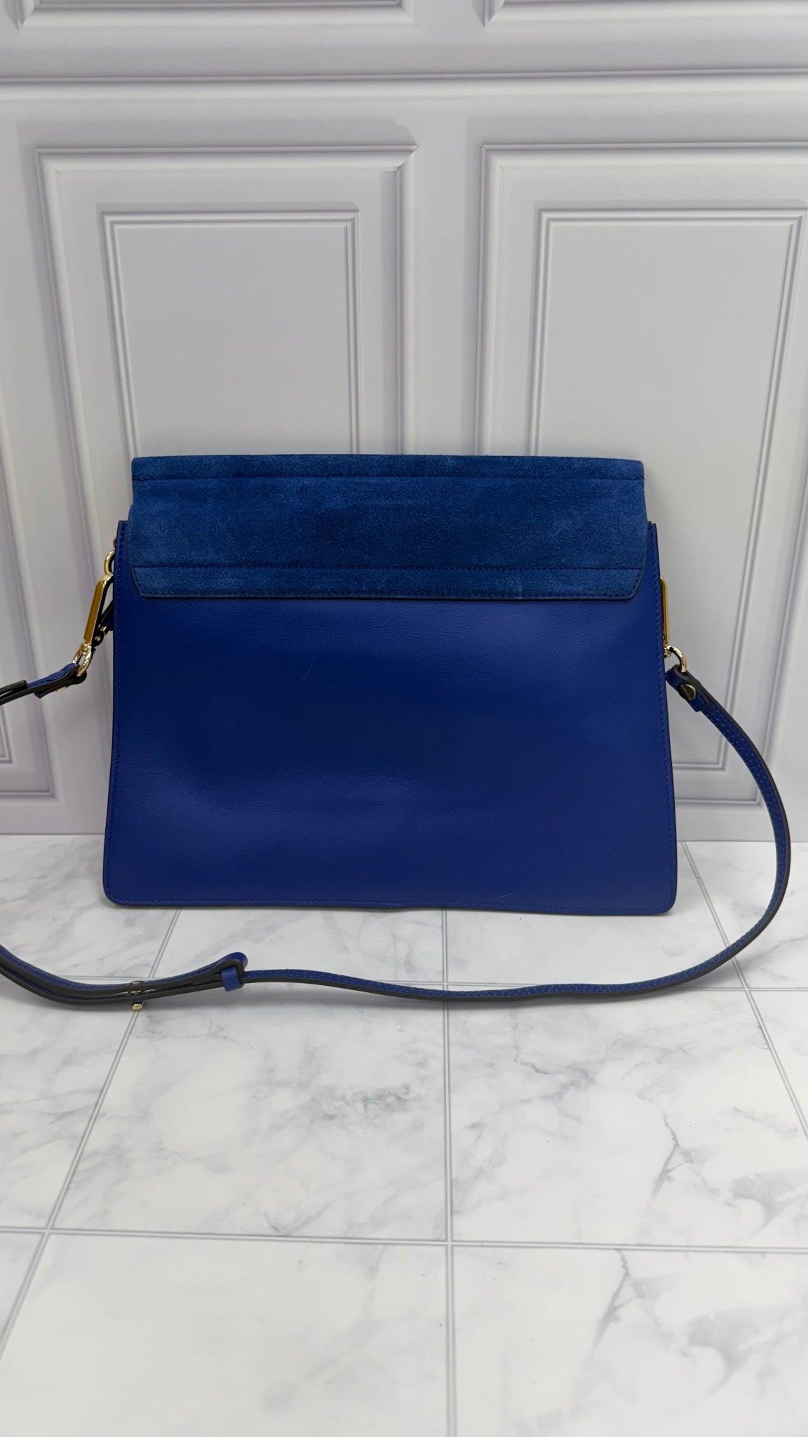 Chloe Royal Blue Leather & Suede Medium Faye Shoulder Bag