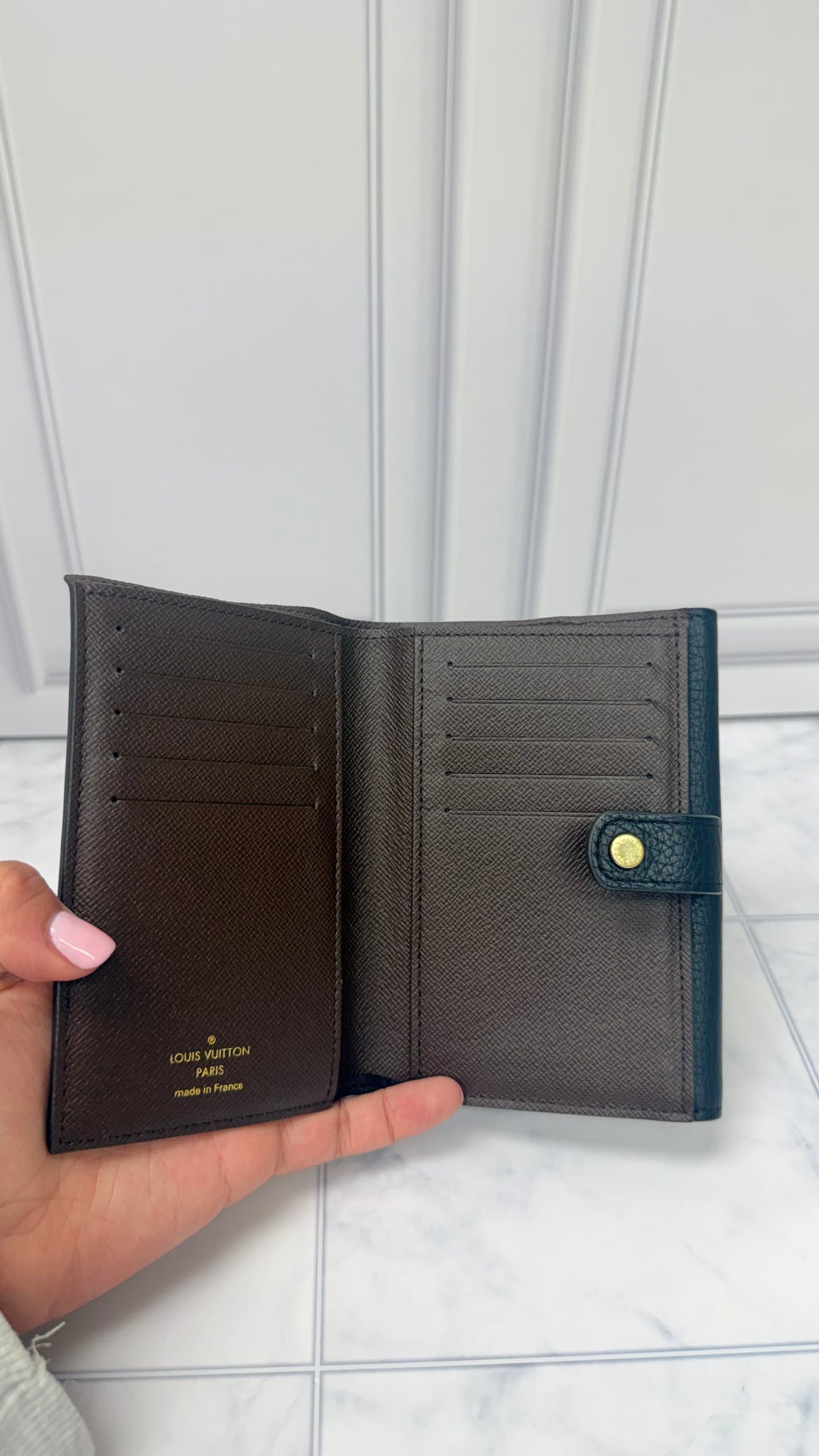 Louis Vuitton Black Leather Damier Ebene Normandy Wallet 