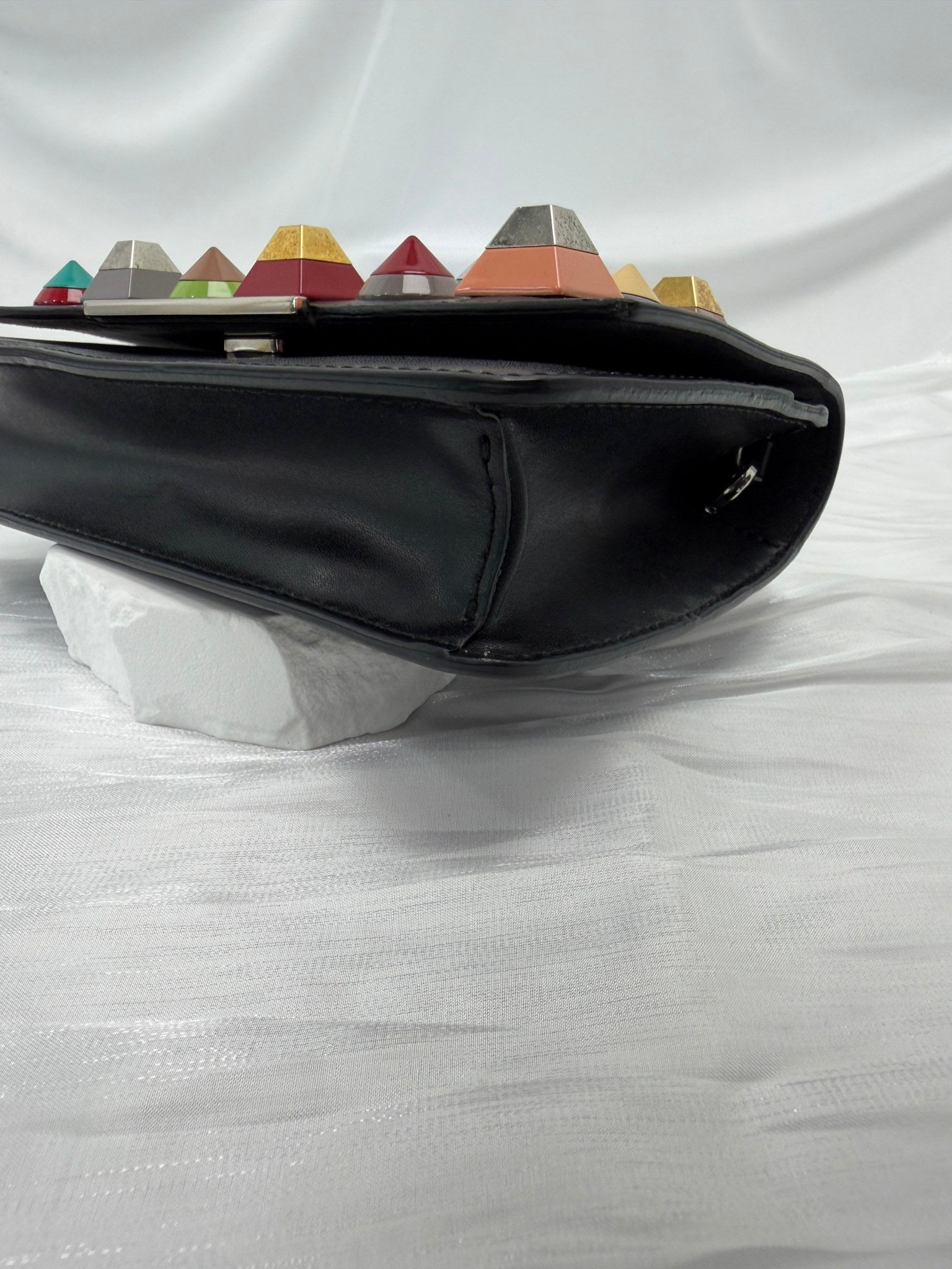 Fendi Black Leather Studded Chain Crossbody 