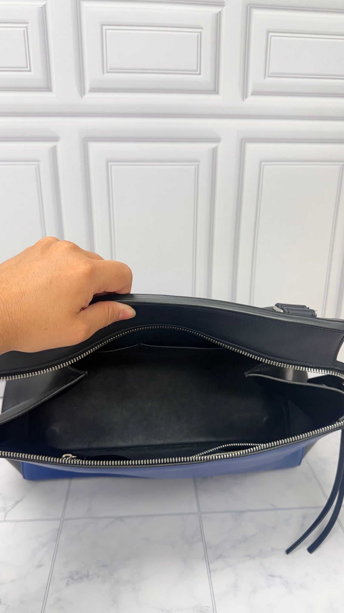 Celine Blue Leather Top Handle Handbag
