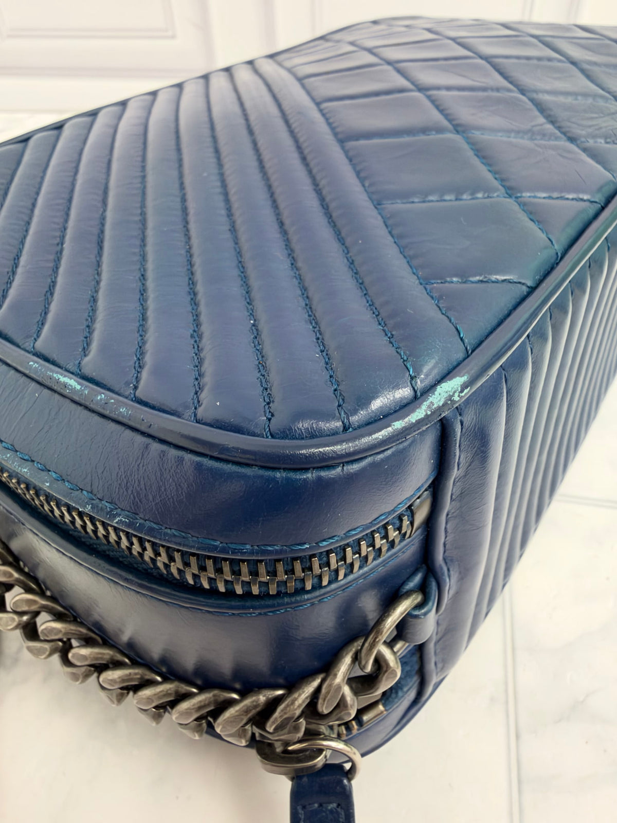 Chanel Blue Quilted Calfskin Coco Boy Camera Bag