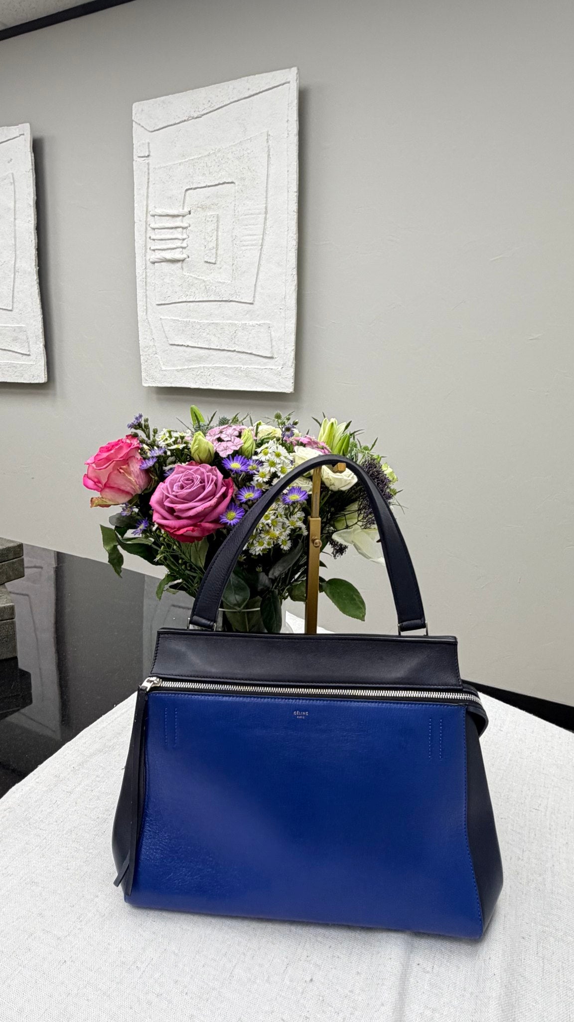 Celine Blue Leather Top Handle Handbag