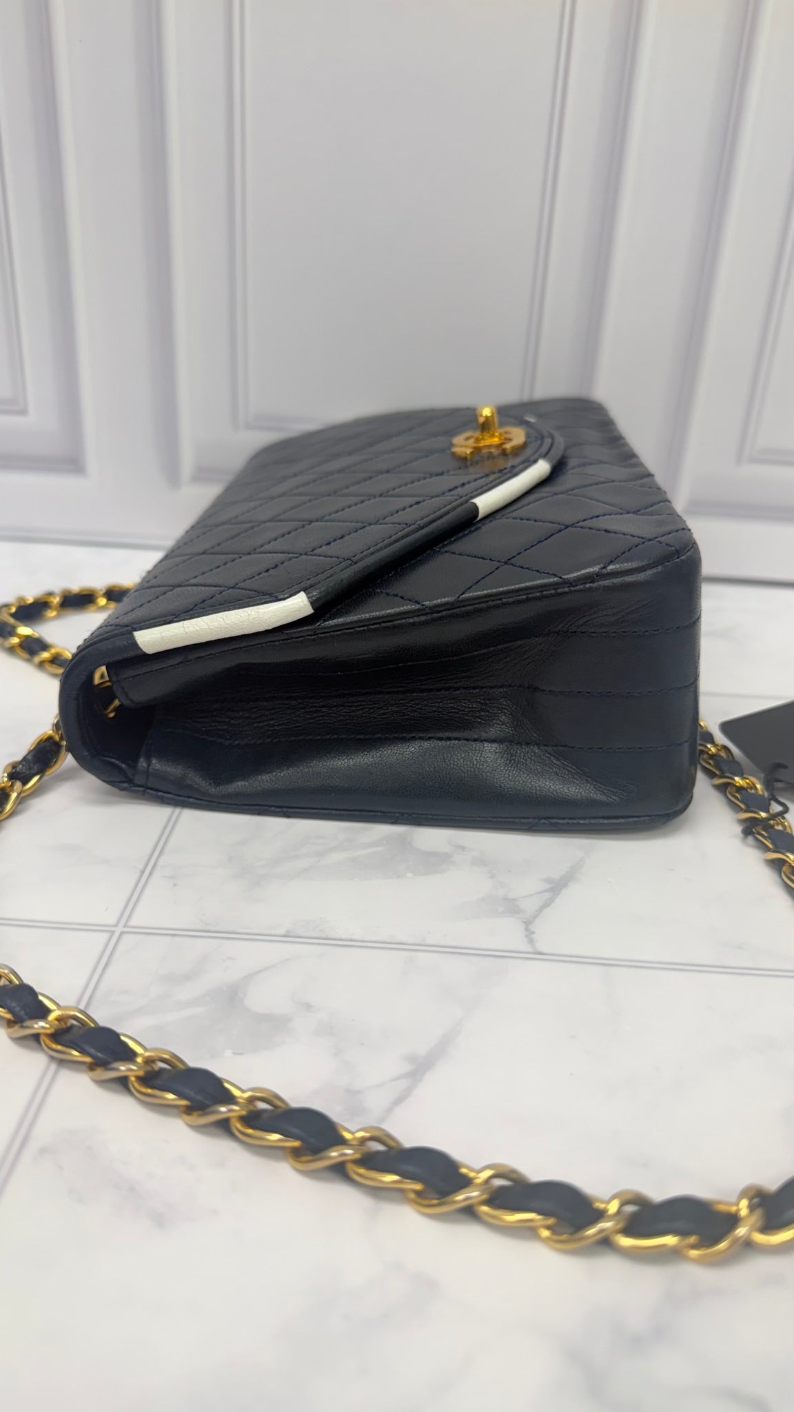 Chanel Navy Blue Lambskin Leather Half Moon Chain Shoulder Bag 