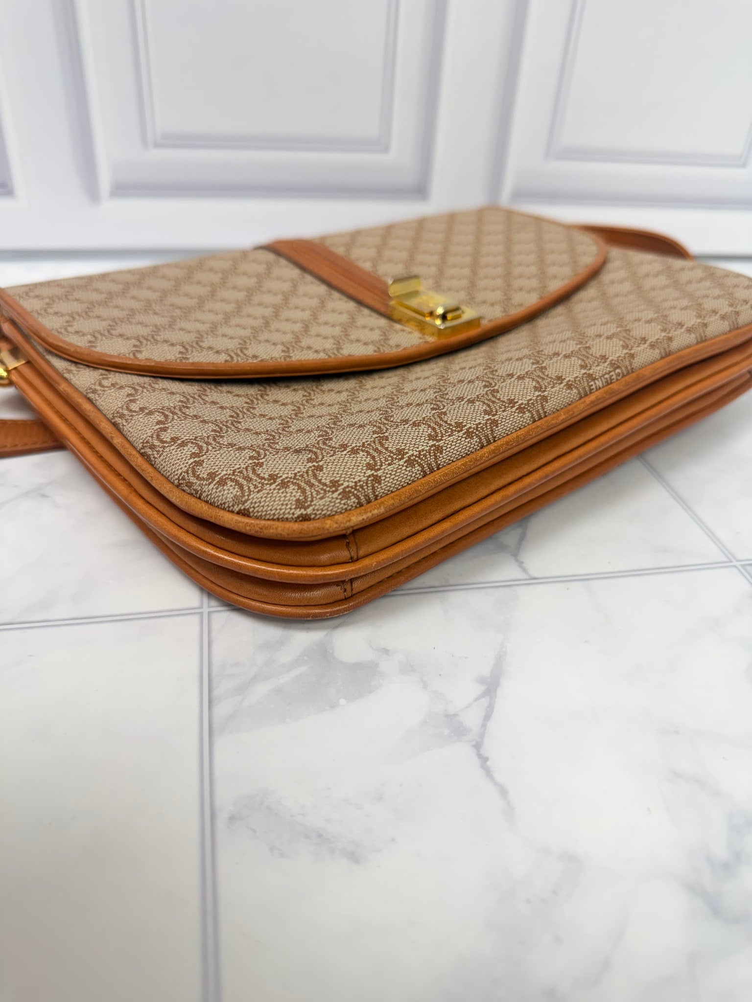 Celine Beige Macadam Canvas Shoulder Bag 