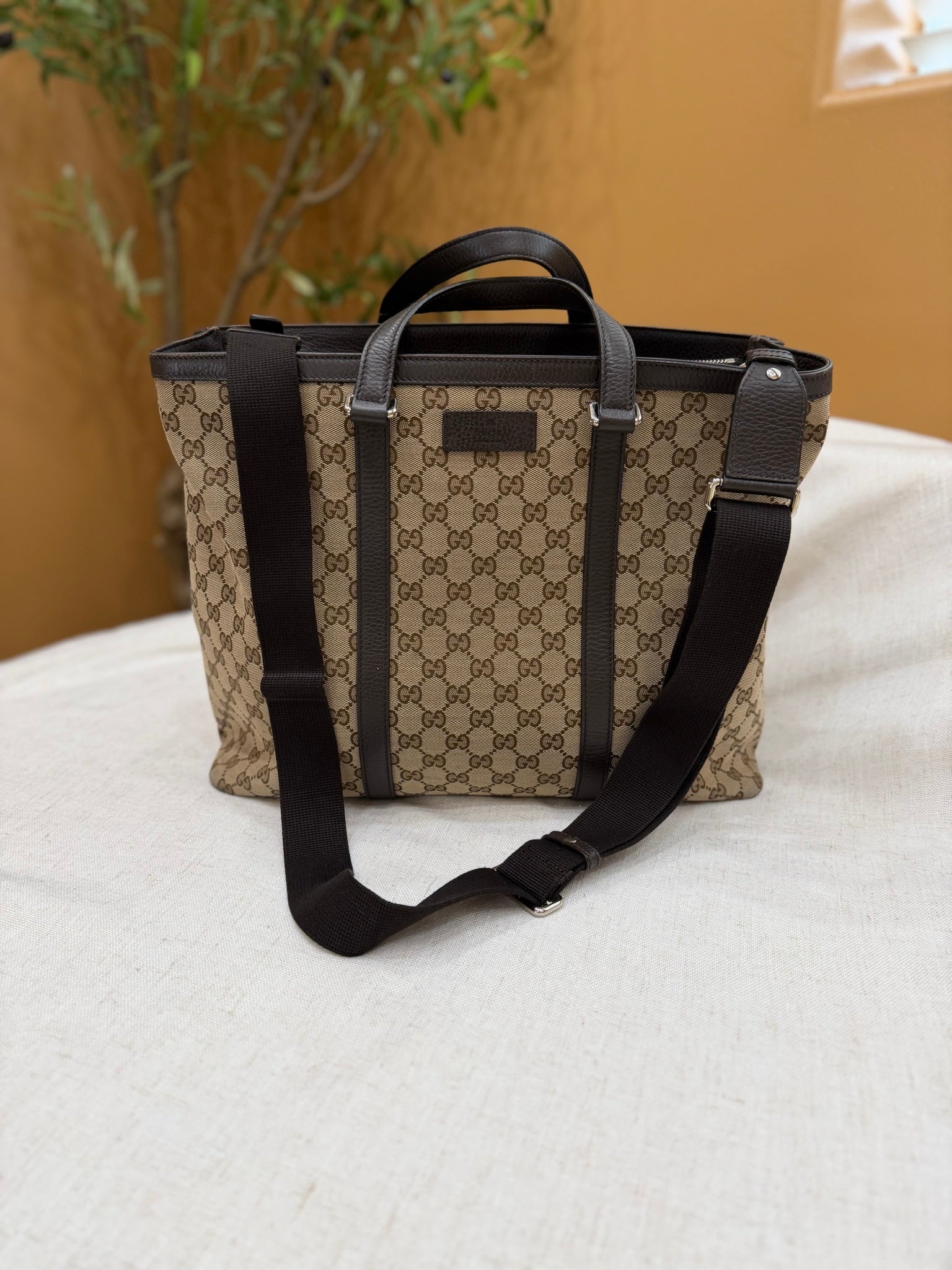 Gucci Brown GG Canvas & Leather Large 2Way Tote 