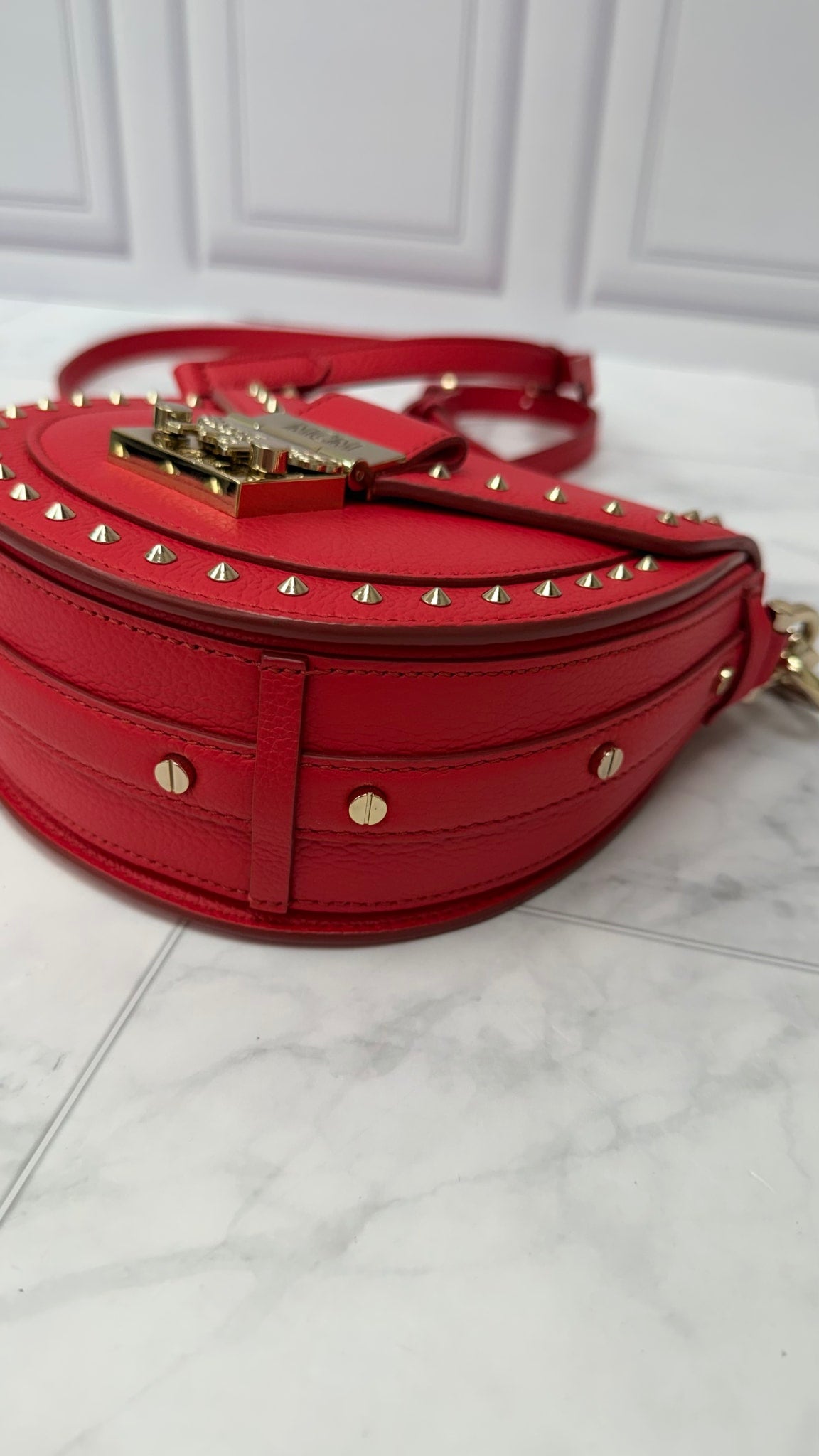 MCM Red Leather Studded Patricia 2way Bag