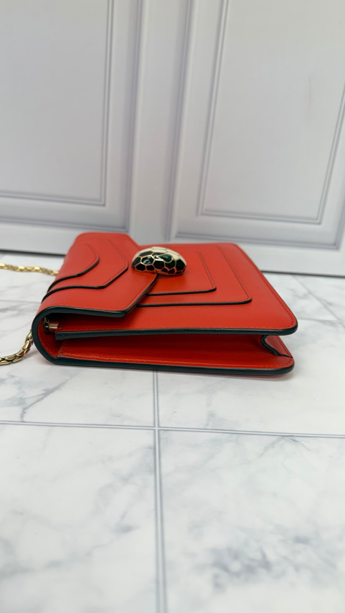 Bvlgari Orange Leather Serpenti Forever Small Shoulder Bag 
