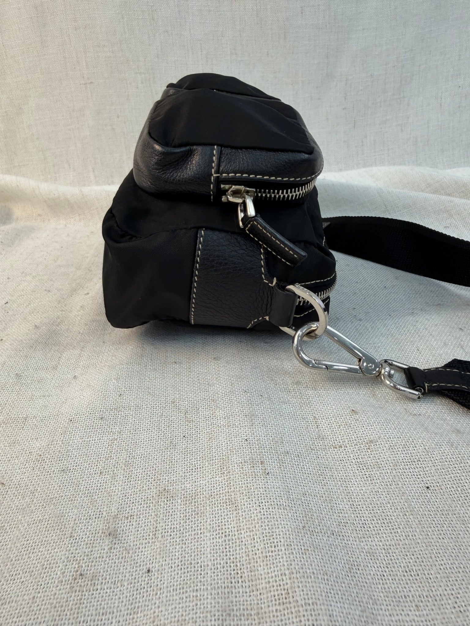 Prada Black Nylon Tessuto Double Pocket Shoulder Bag