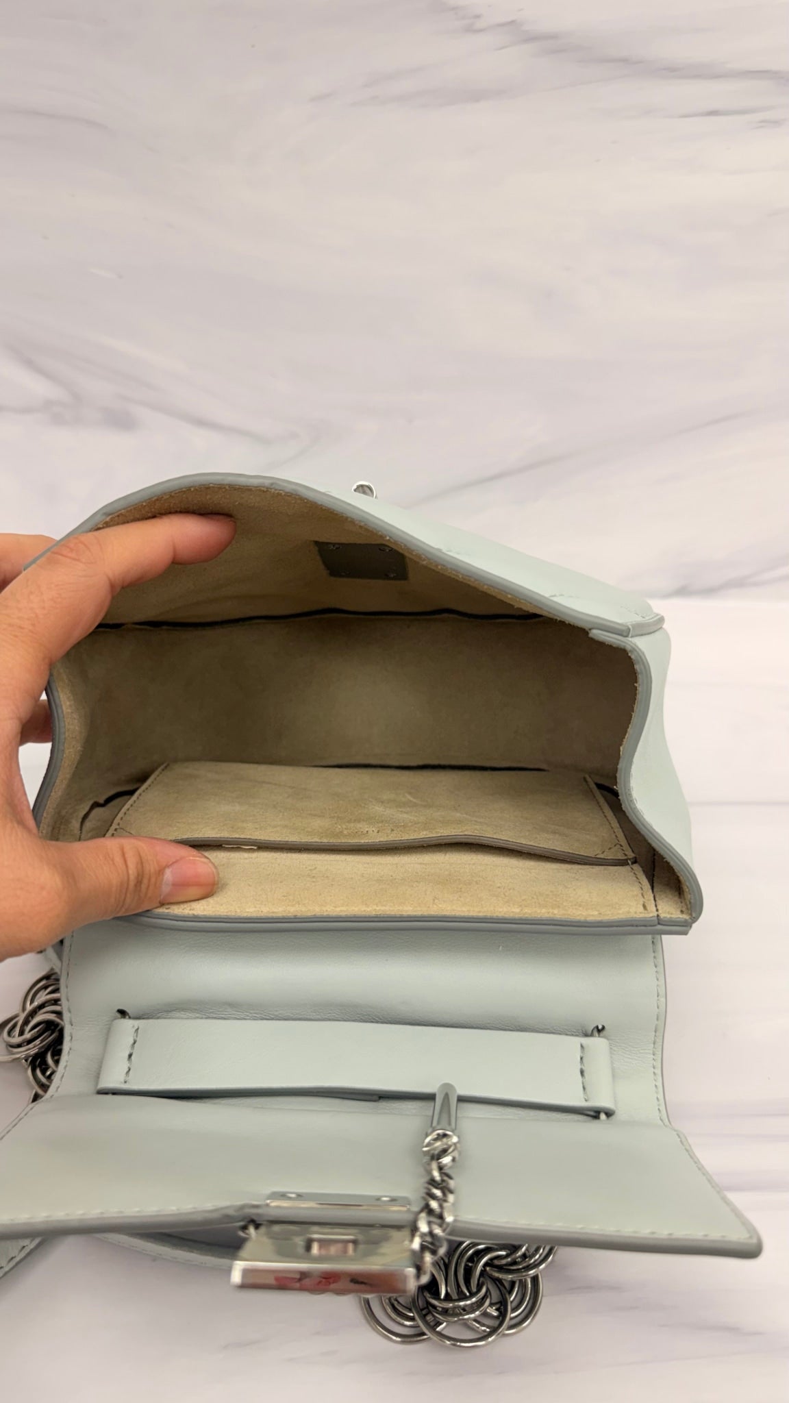 Chloe Light Blue Leather Mini Drew Bijou Shoulder Bag