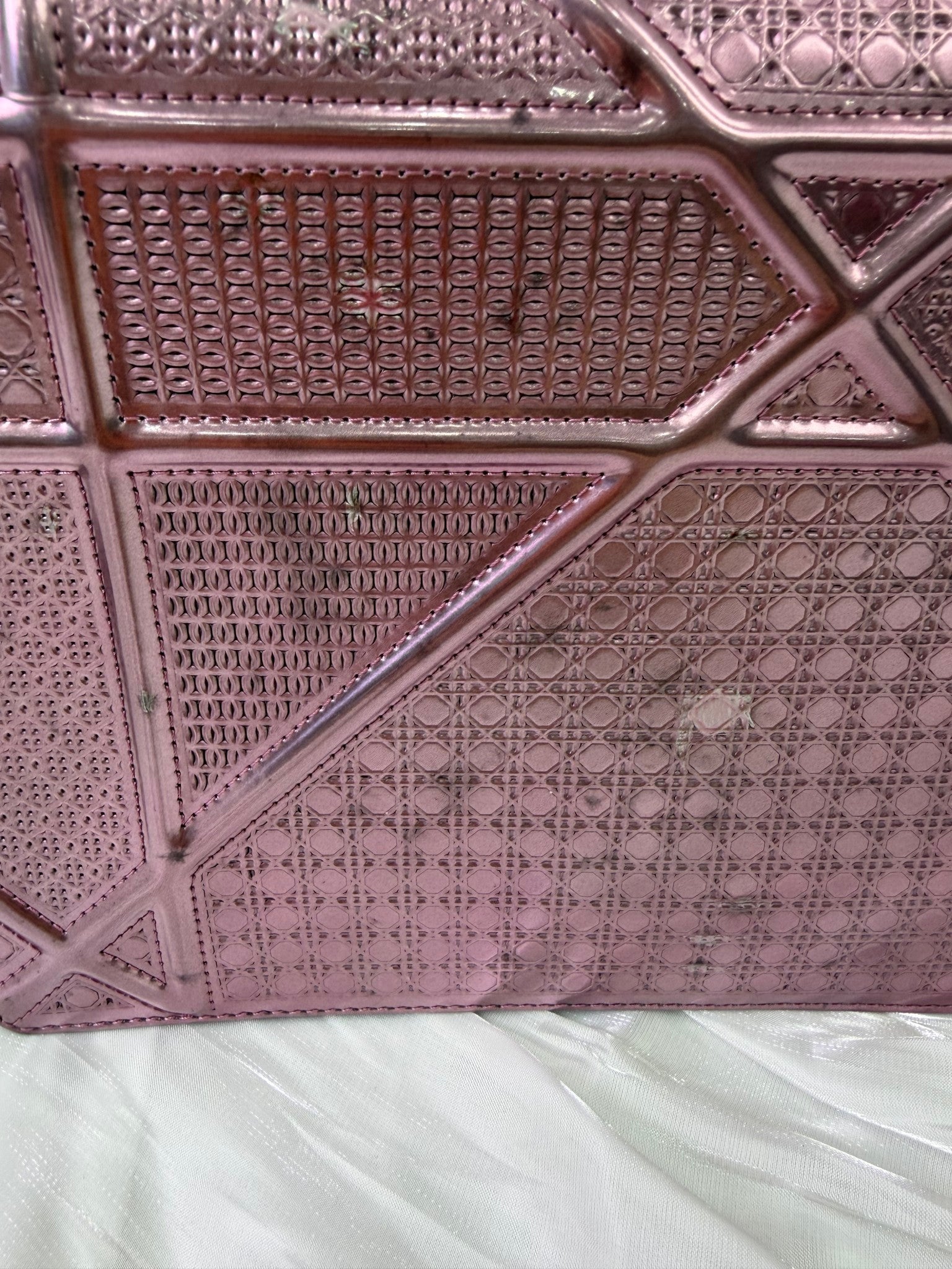 Christian Dior Pink Metallic Leather Diorama Handbag