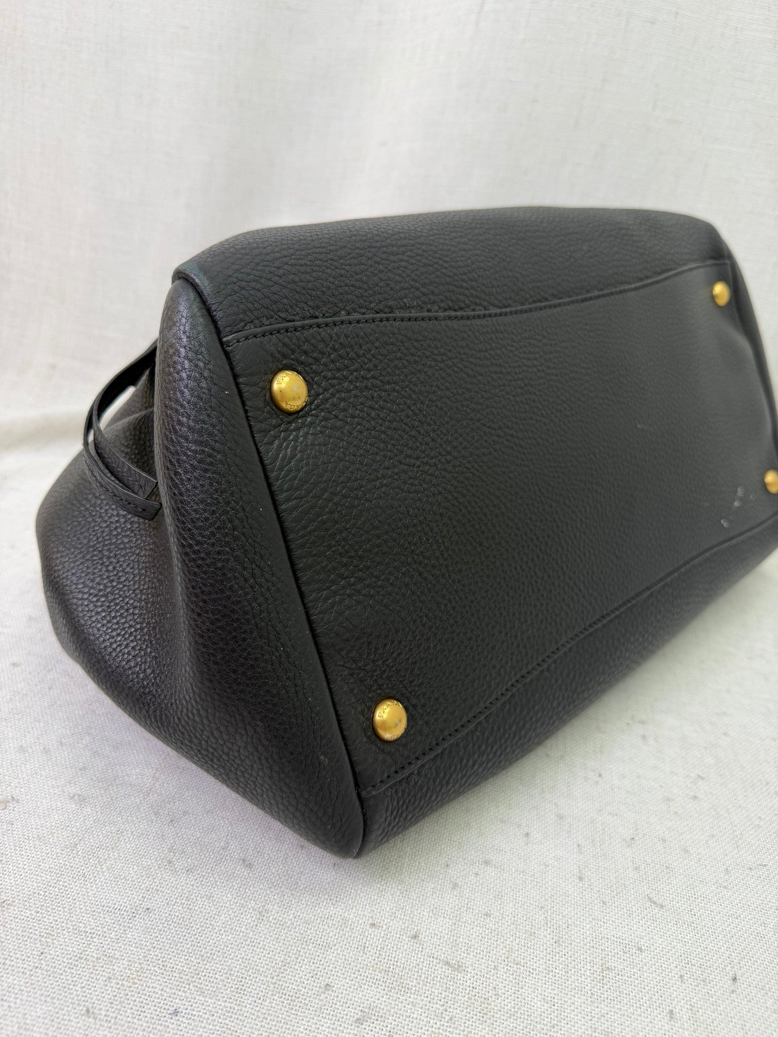 Prada Black Tumbled Leather Shoulder Tote