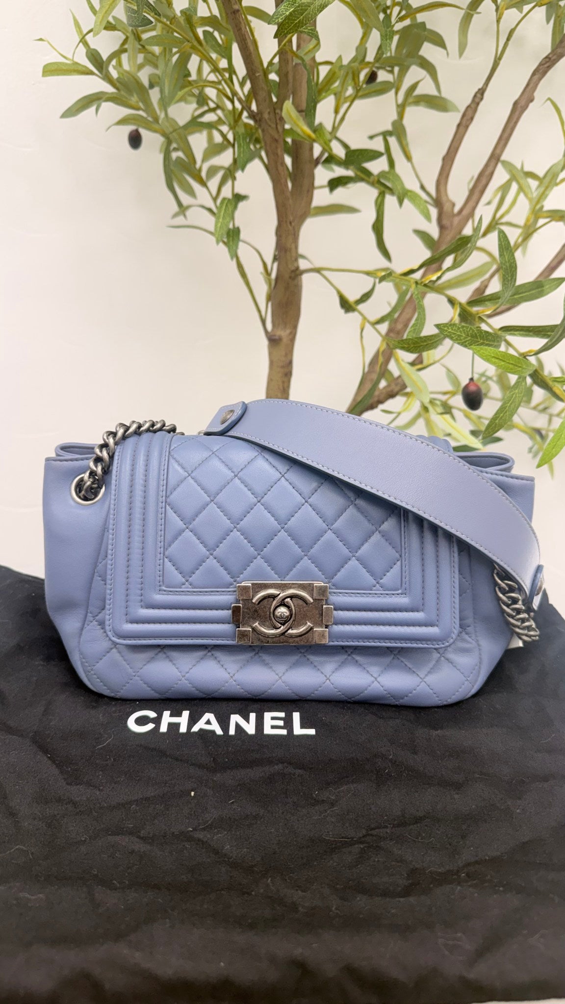 Chanel Dusty Blue Lambskin Leather Old Medium Boy Bag
