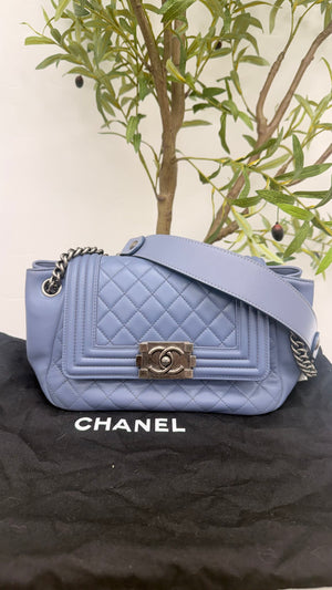 Chanel Dusty Blue Lambskin Leather Old Medium Boy Bag