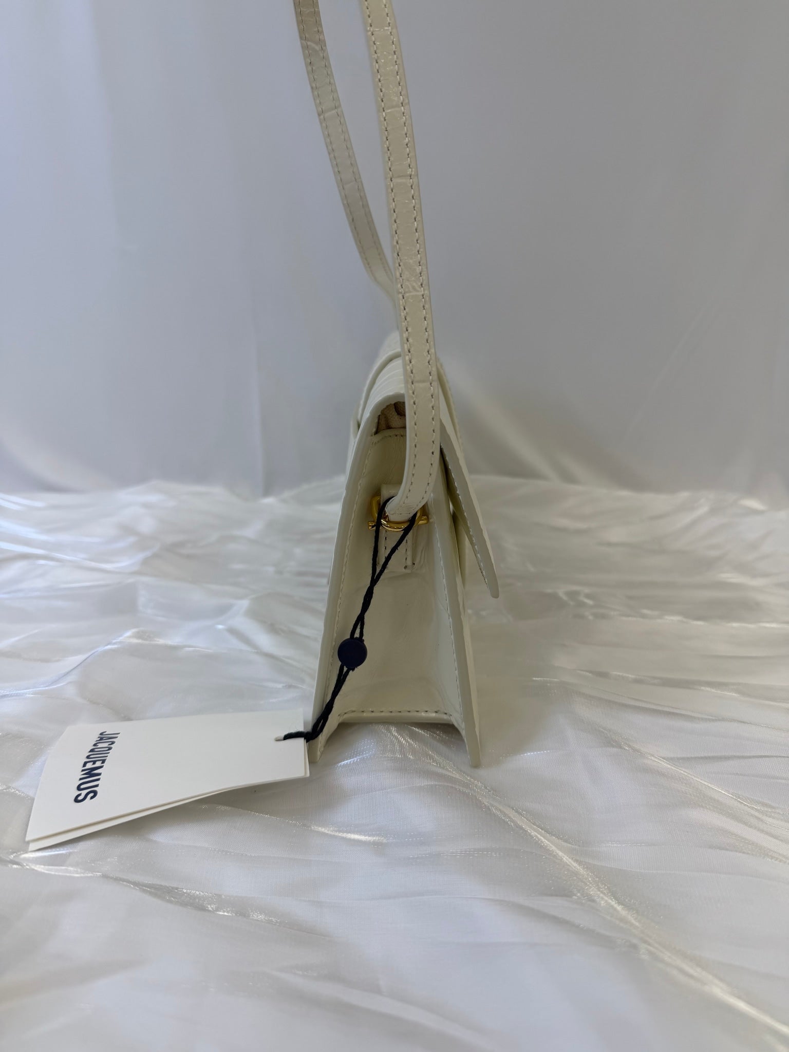 BRAND NEW- Jacquemus White Croc Embossed Le Grand Bambino Bag