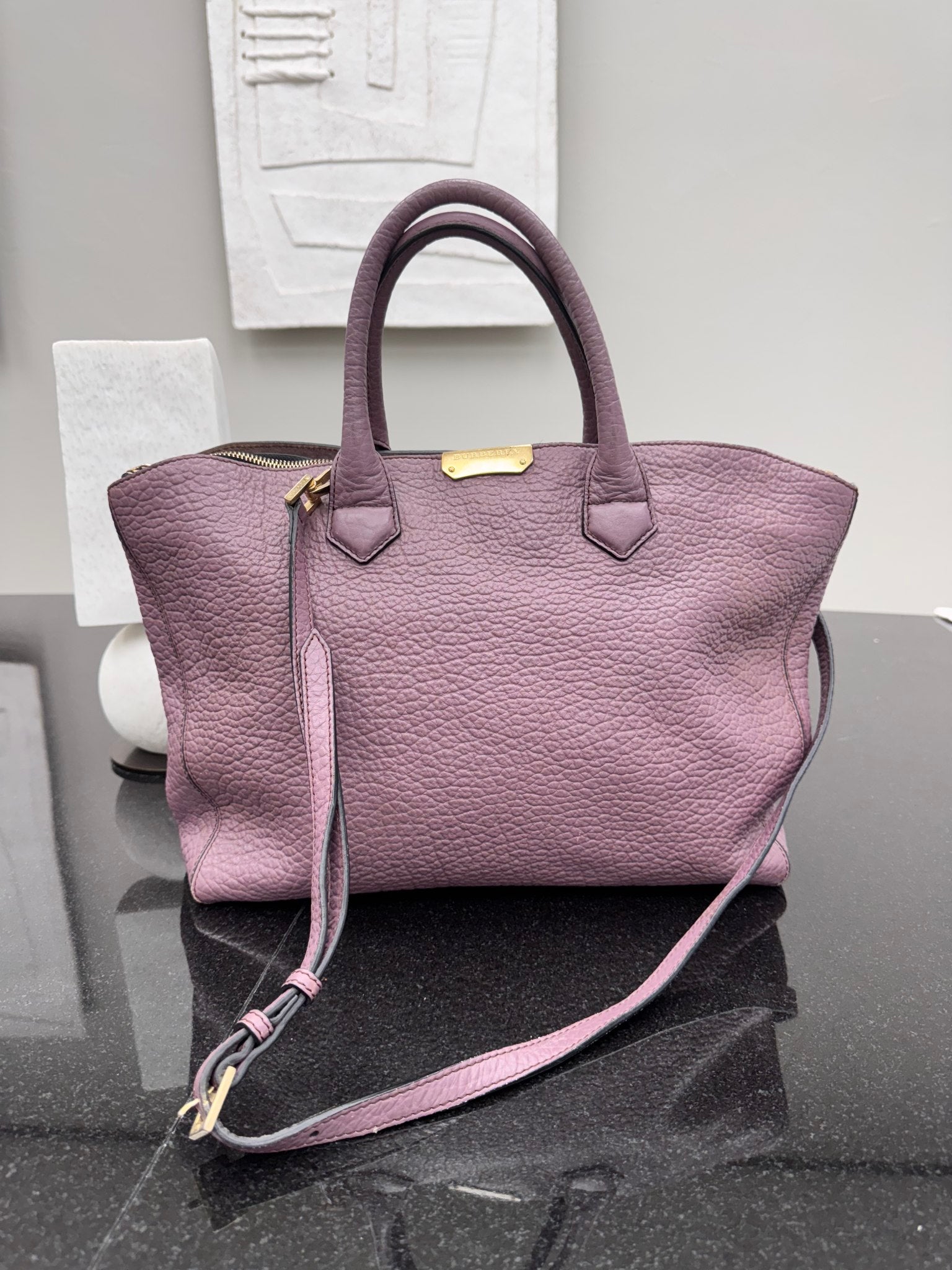 Burberry Purple Pebbled Leather Large 2Way Bag