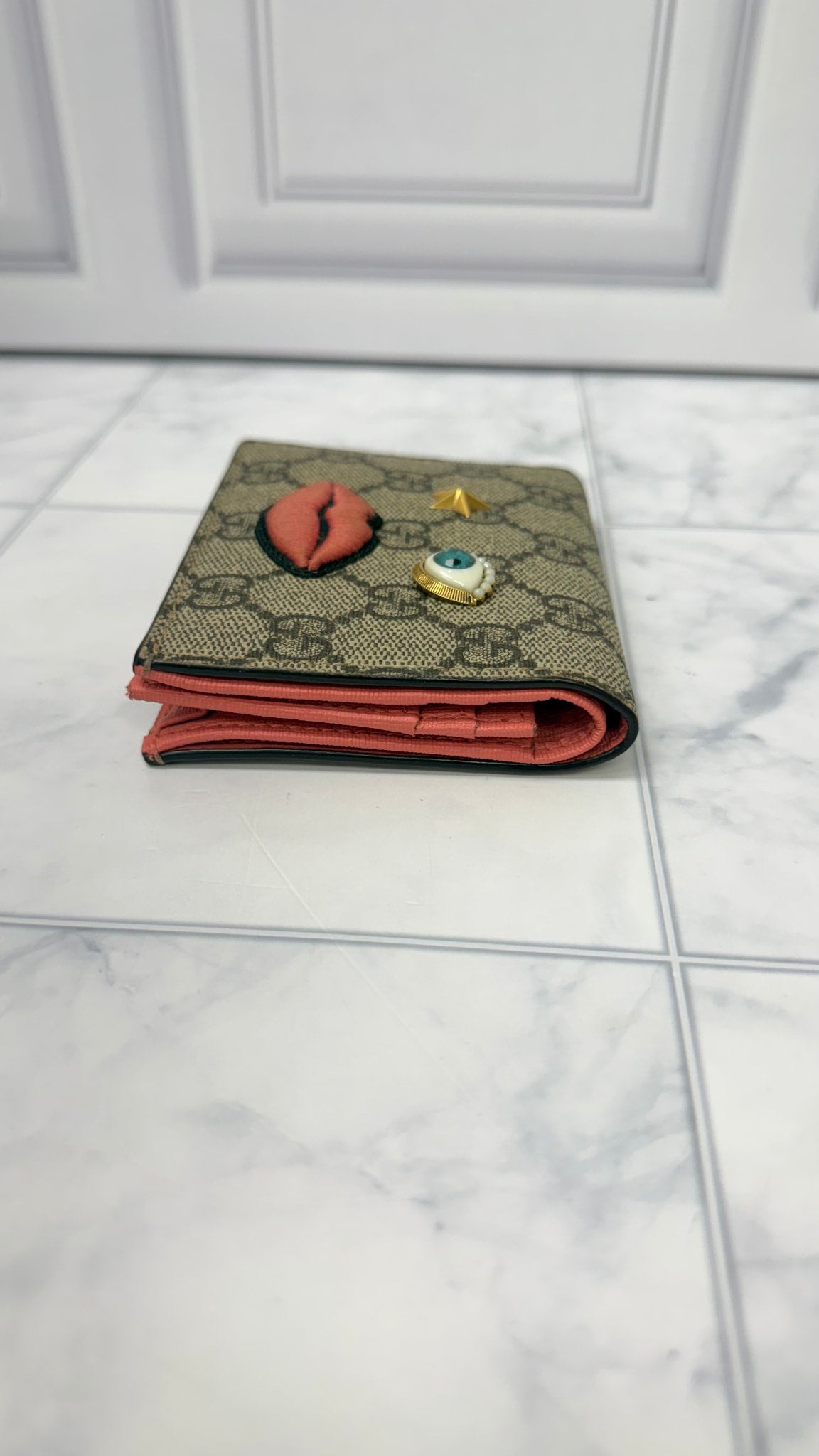 Gucci GG Supreme Face Embroidered Compact Wallet