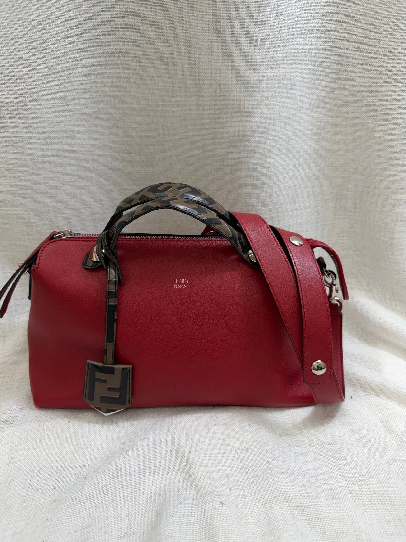 Fendi Red Leather By the Way Medium Boston Shoulder Bag 