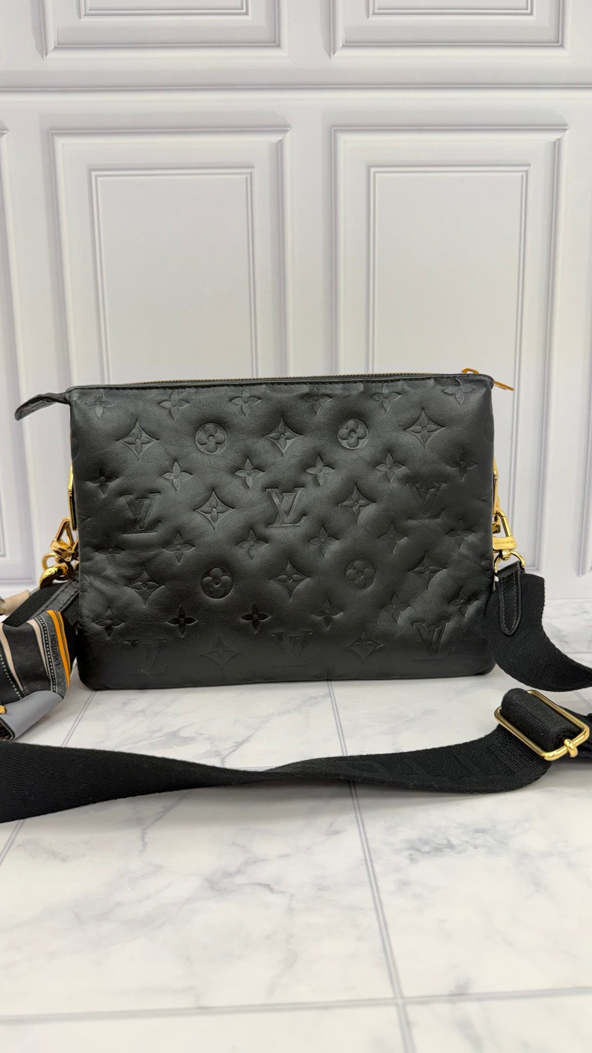 Louis Vuitton Monogram Black Lambskin Leather Coussin PM 