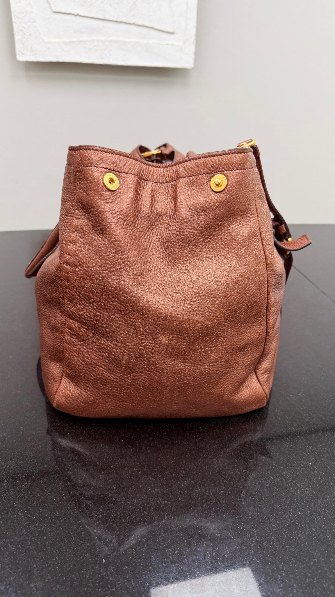 Prada Bronze Leather Jumbo 2way Tote