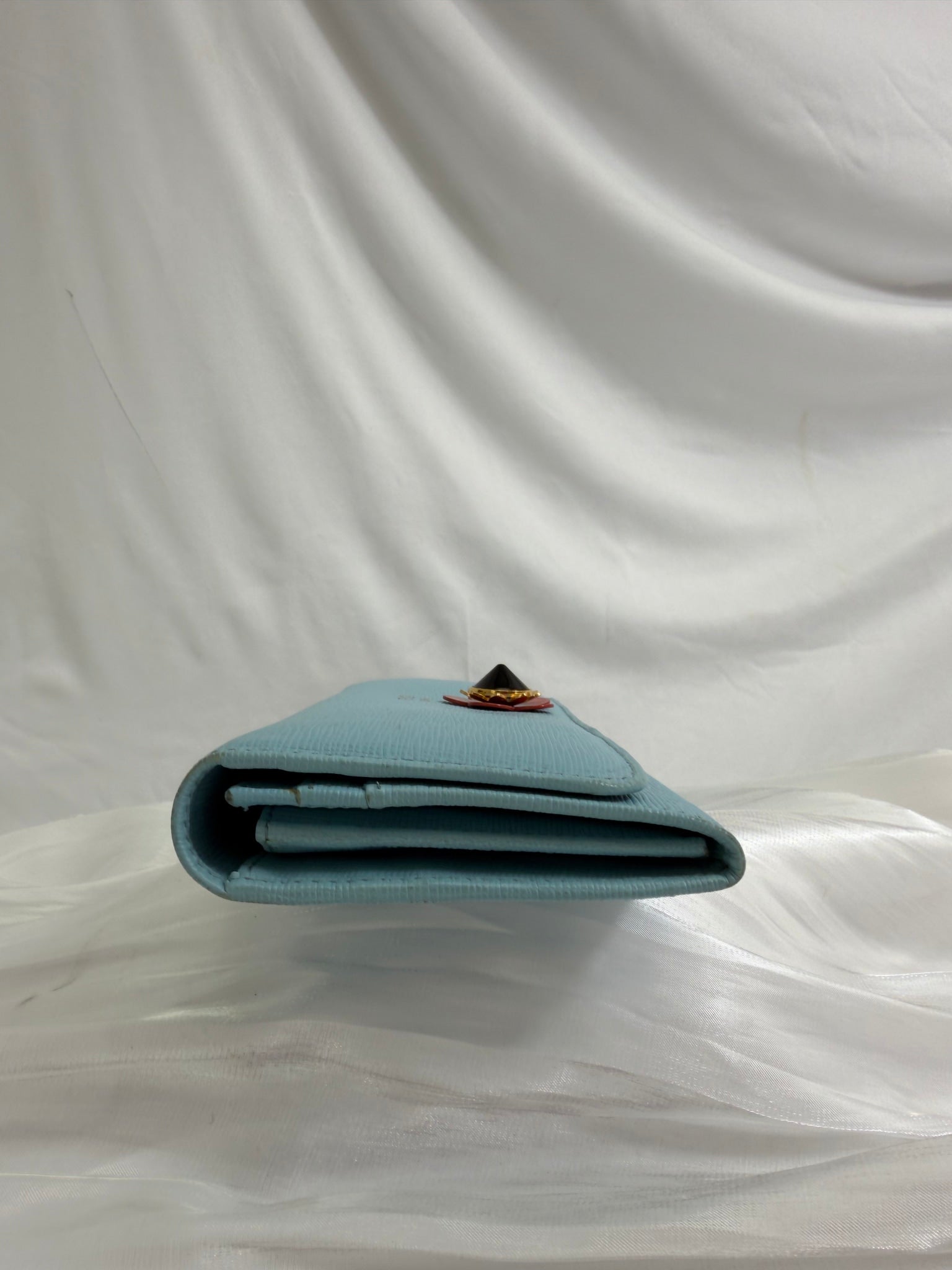 Fendi Light Blue Leather Flower Continental Wallet