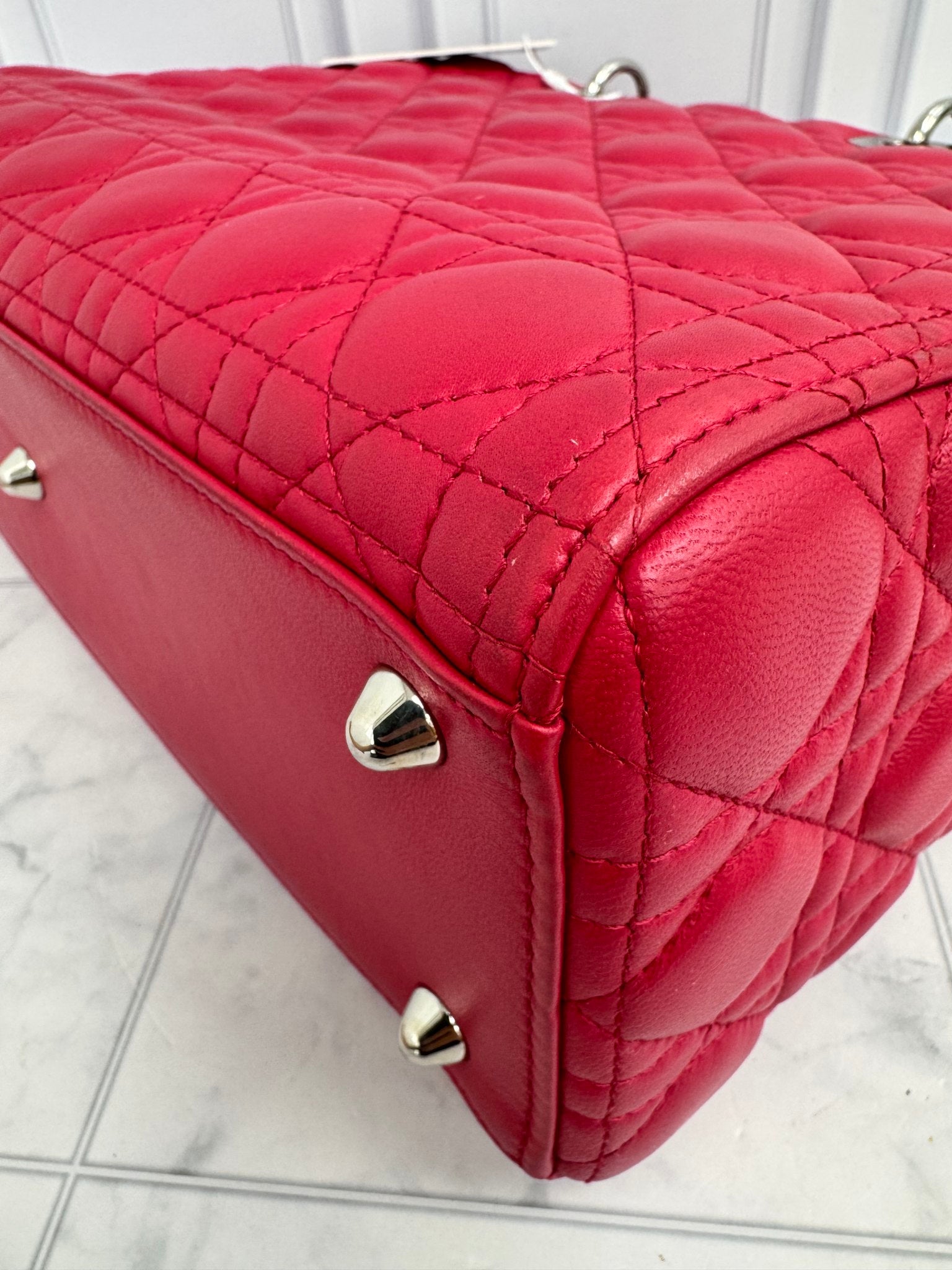 Christian Dior Dark Pink Quilted Lambskin Large Lady Dior Bag