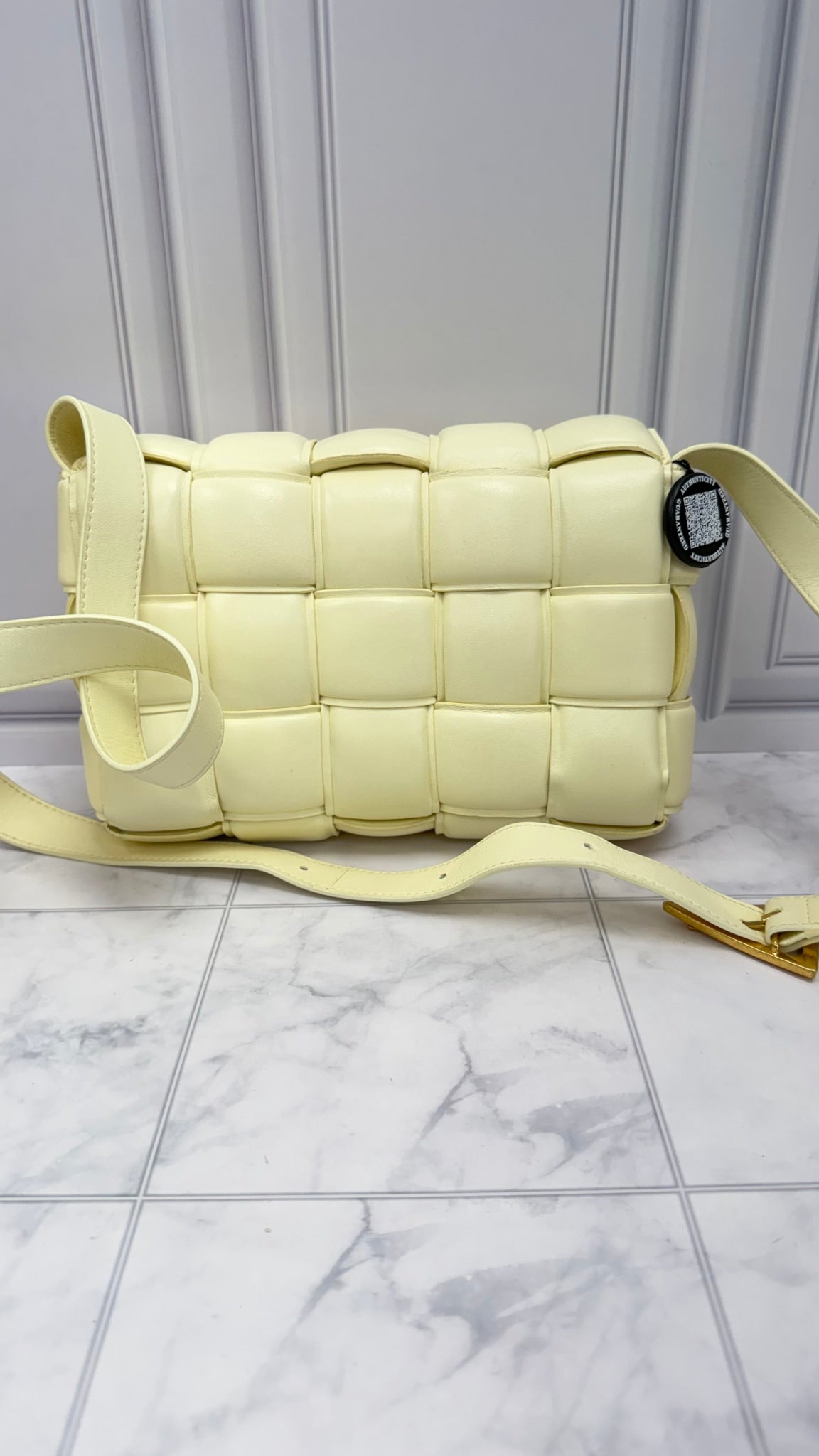 Bottega Veneta Pale Yellow Padded Cassette Crossbody Bag