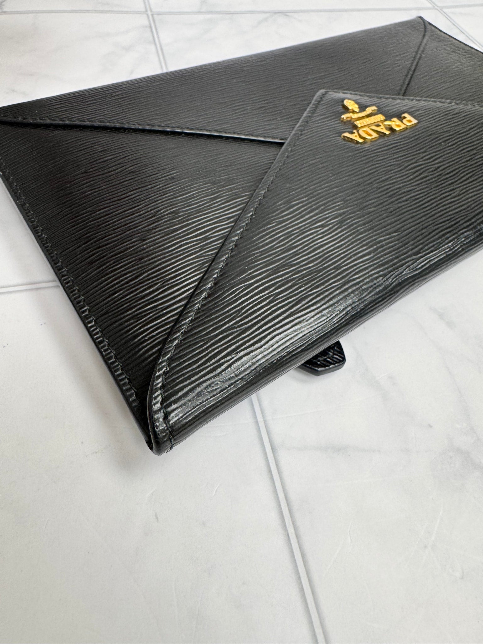 Prada Black Saffiano Leather Envelope Wallet