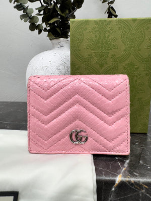 Gucci Pink Chevron Quilted Python GG Marmont Compact Wallet