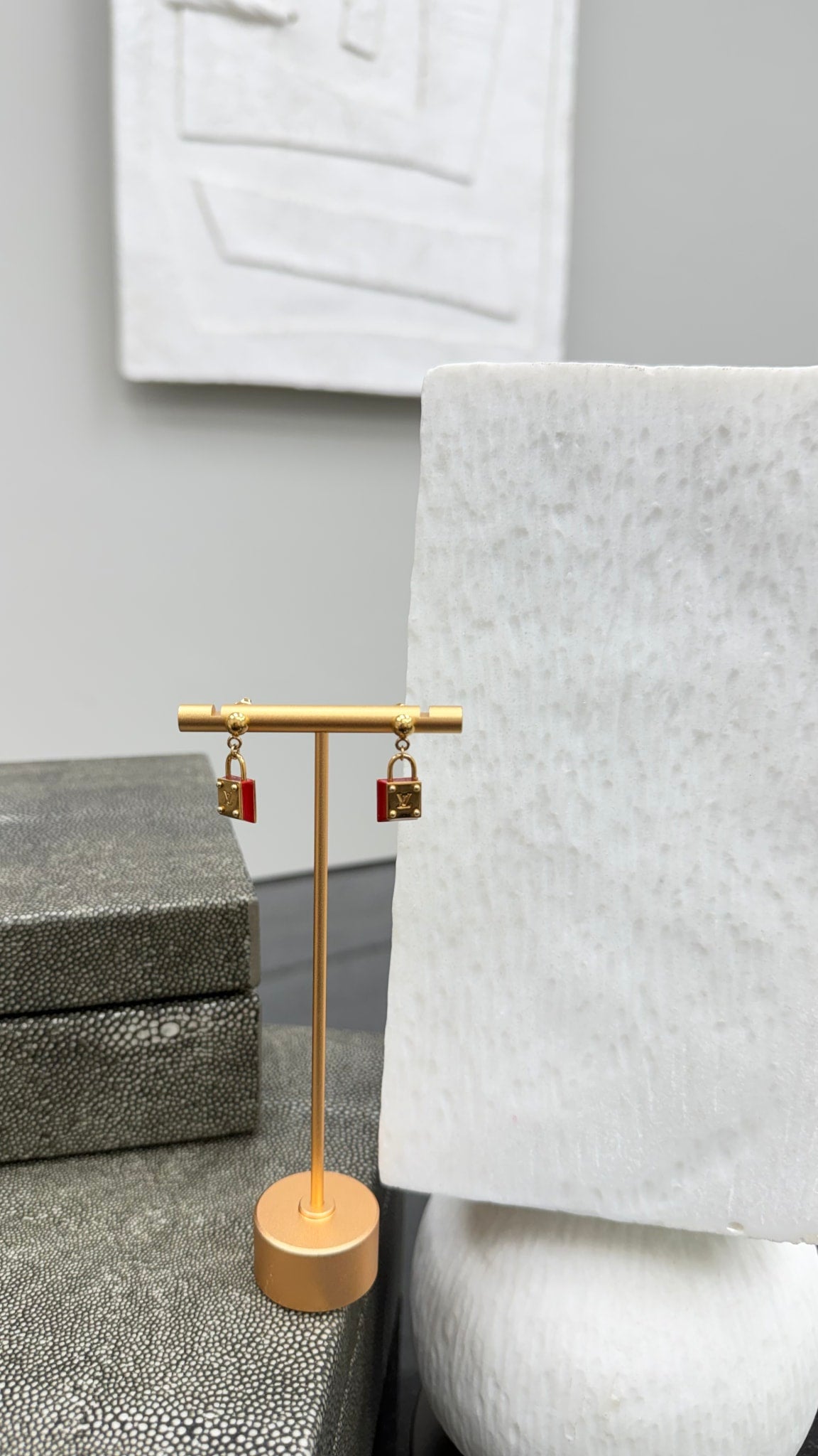 Louis Vuitton Gold And Red Enamel Lock It Earrings