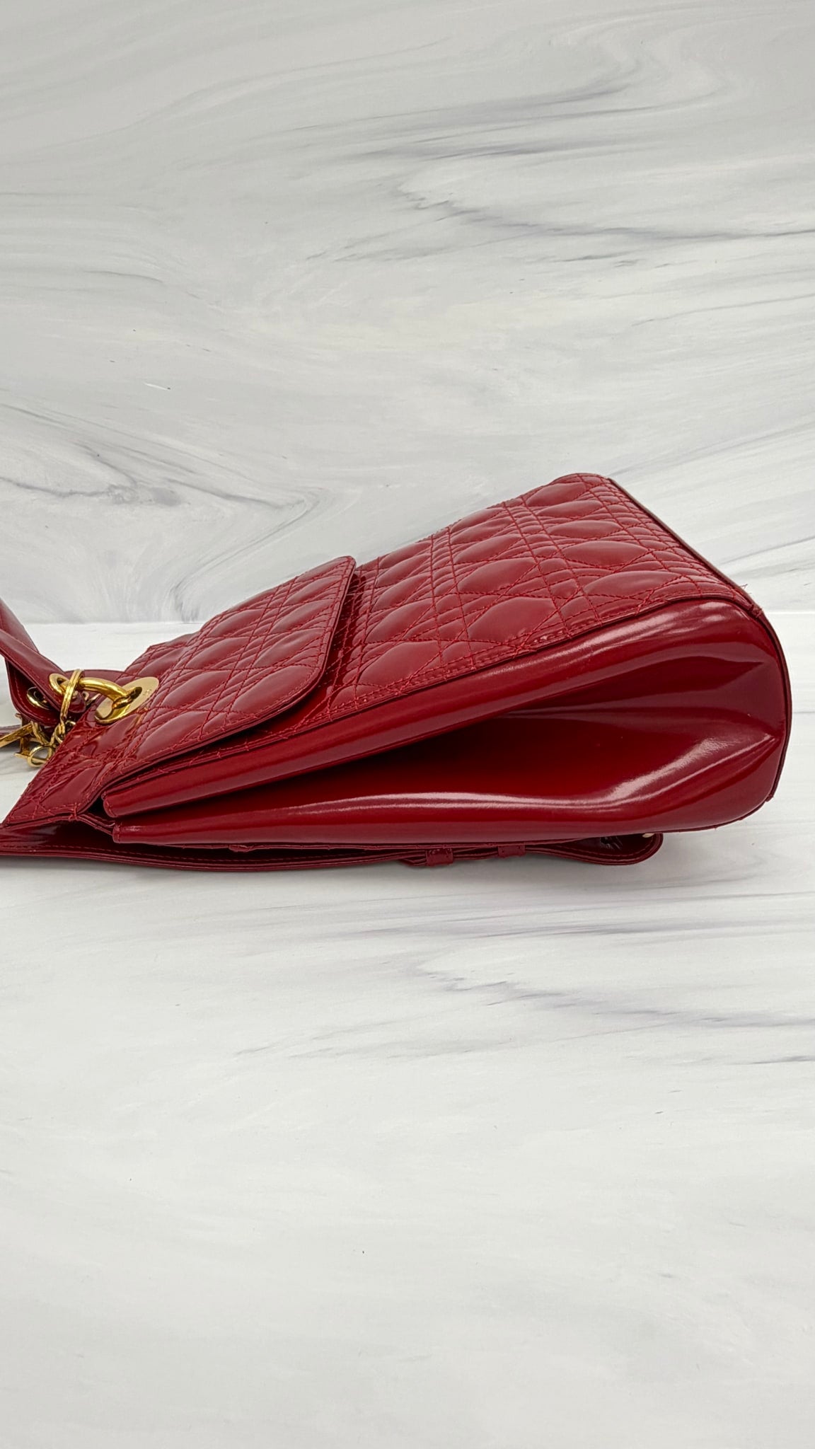 Christian Dior Red Quilted Patent Leather Backpack