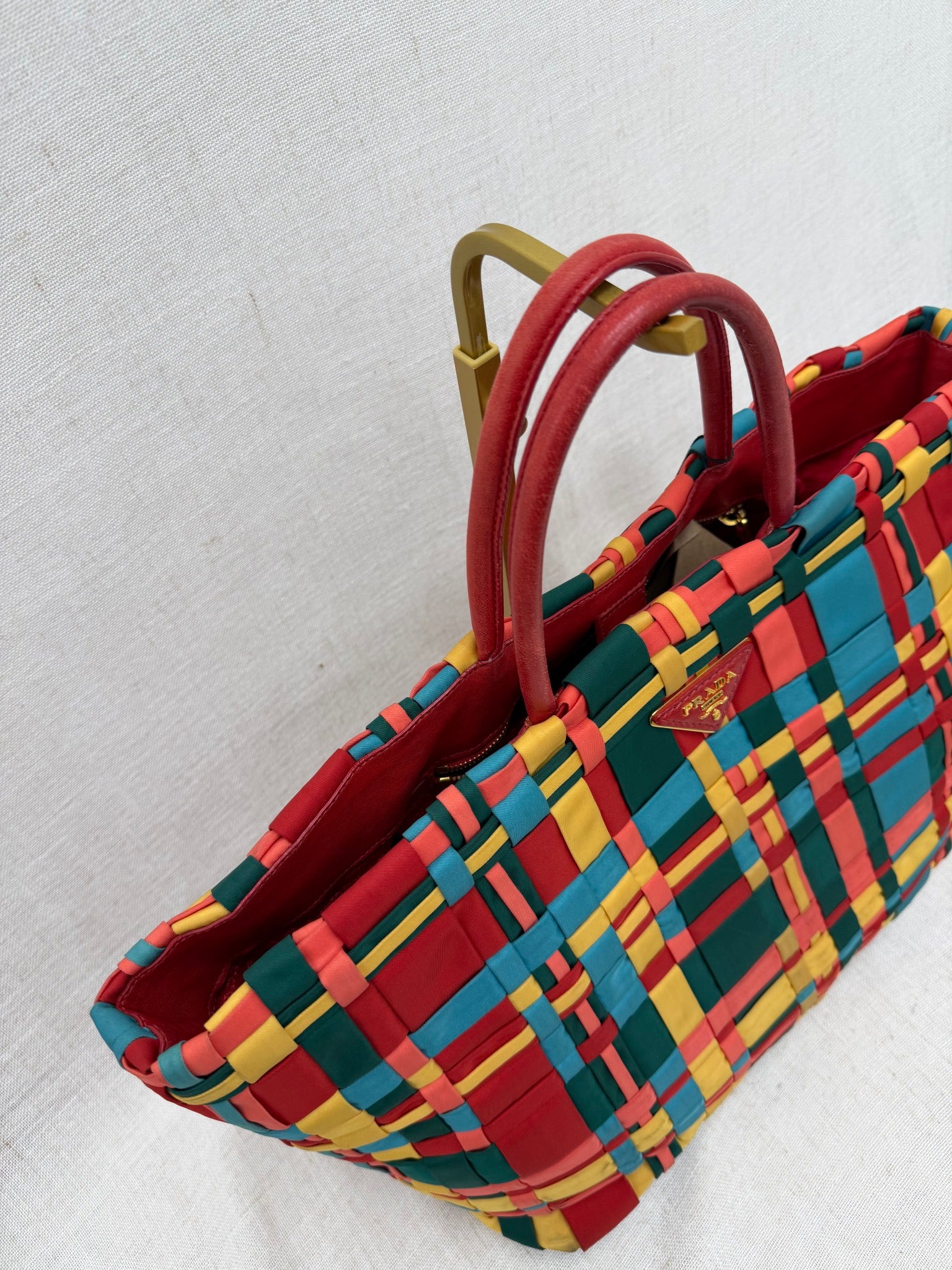 Prada Multicolor Woven Nylon Large Tote Bag