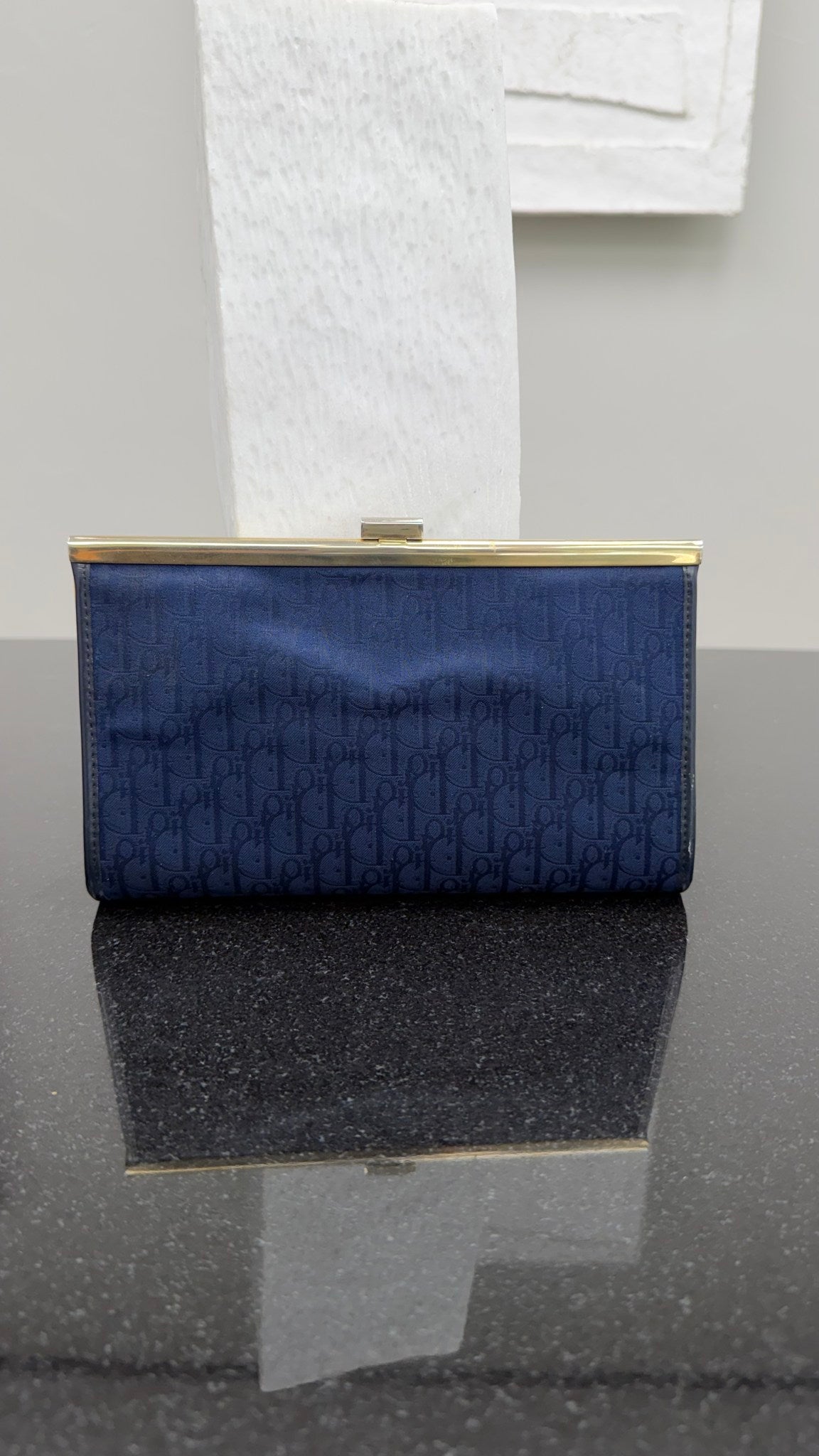 Christian Dior Vintage Blue Oblique Canvas Clasp Clutch
