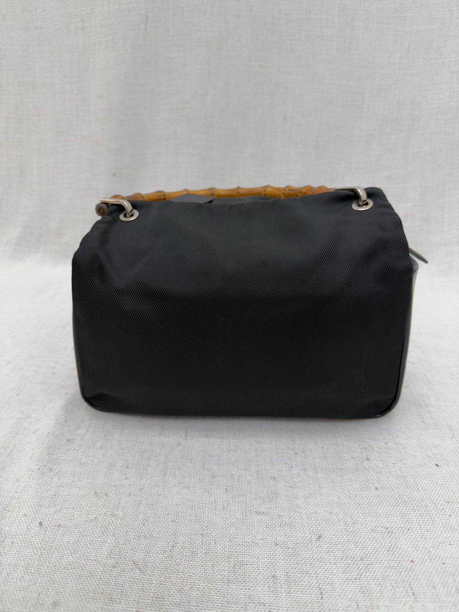 Gucci Black Nylon Bamboo Handbag