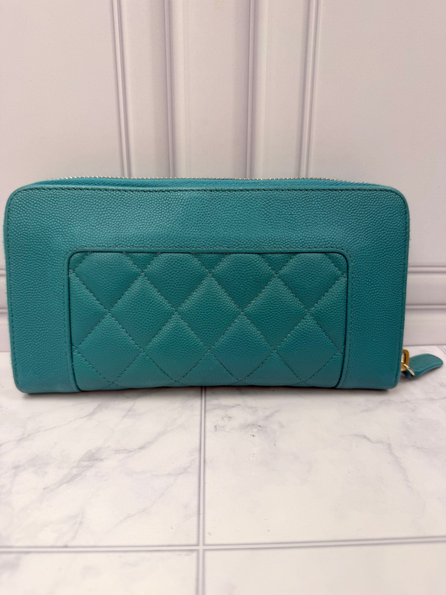 Chanel Turquoise Quilted Caviar Leather Mademoiselle Wallet 