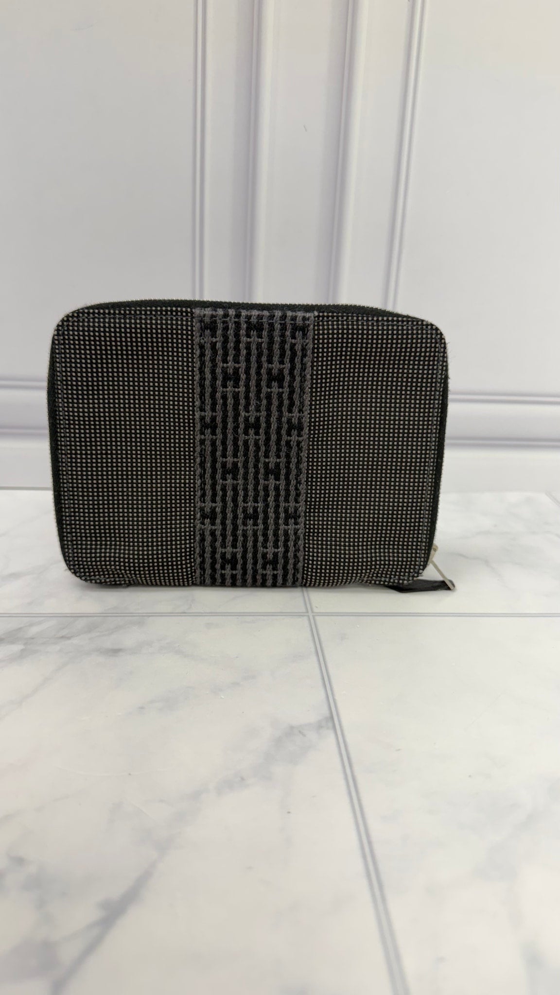 Hermes Grey Canvas Herline Zippy Wallet 