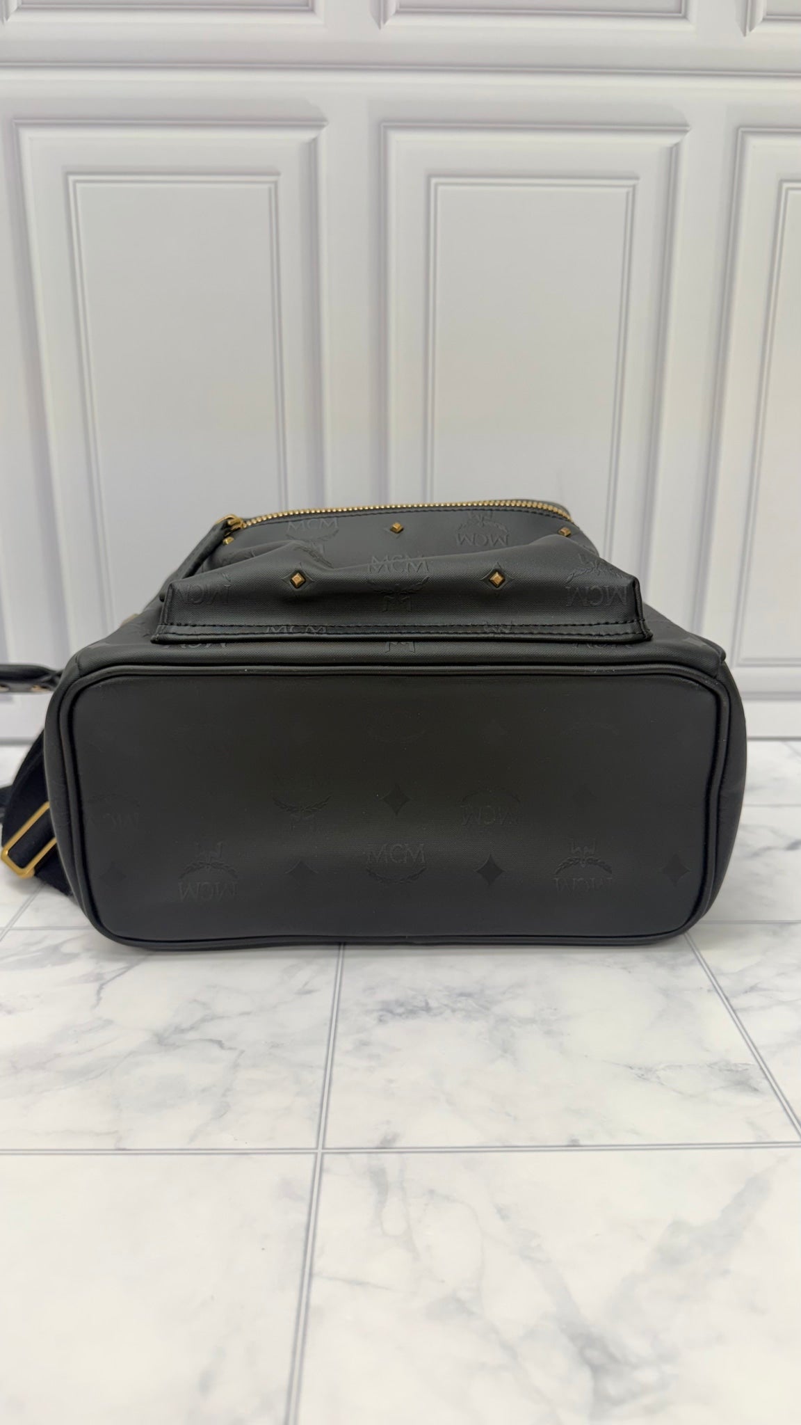 MCM Black Coated Canvas Small Backpack 