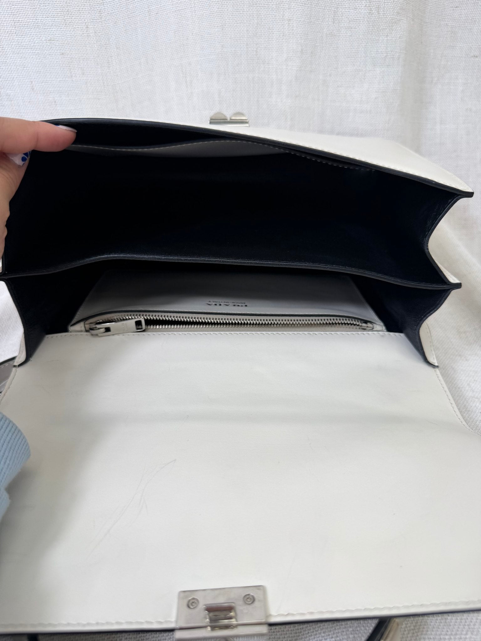 White Leather Prada Electa Handbag 