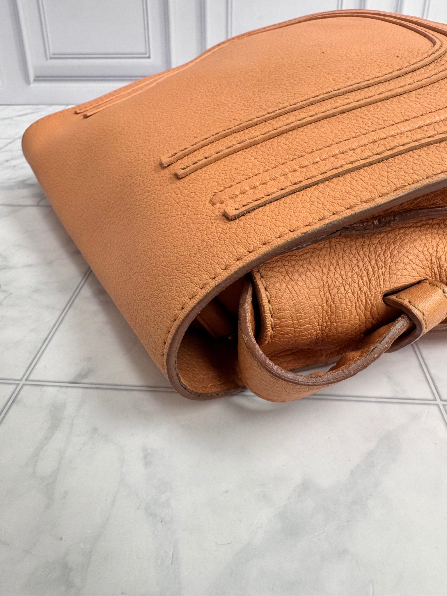 Chloe Peach Grained Leather Marcie Medium Crossbody Saddle Bag