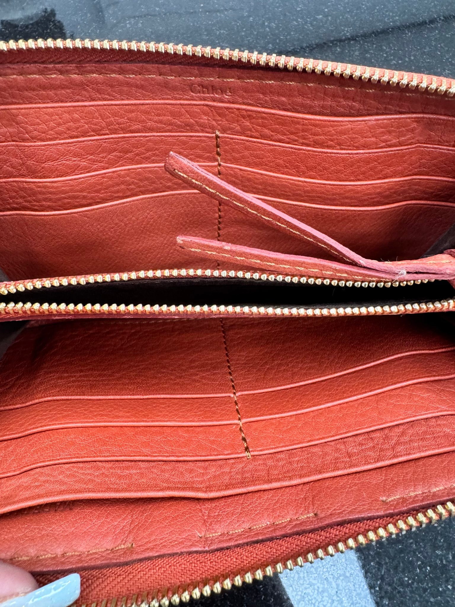 Chloe Red Leather Marcie Zippy Wallet