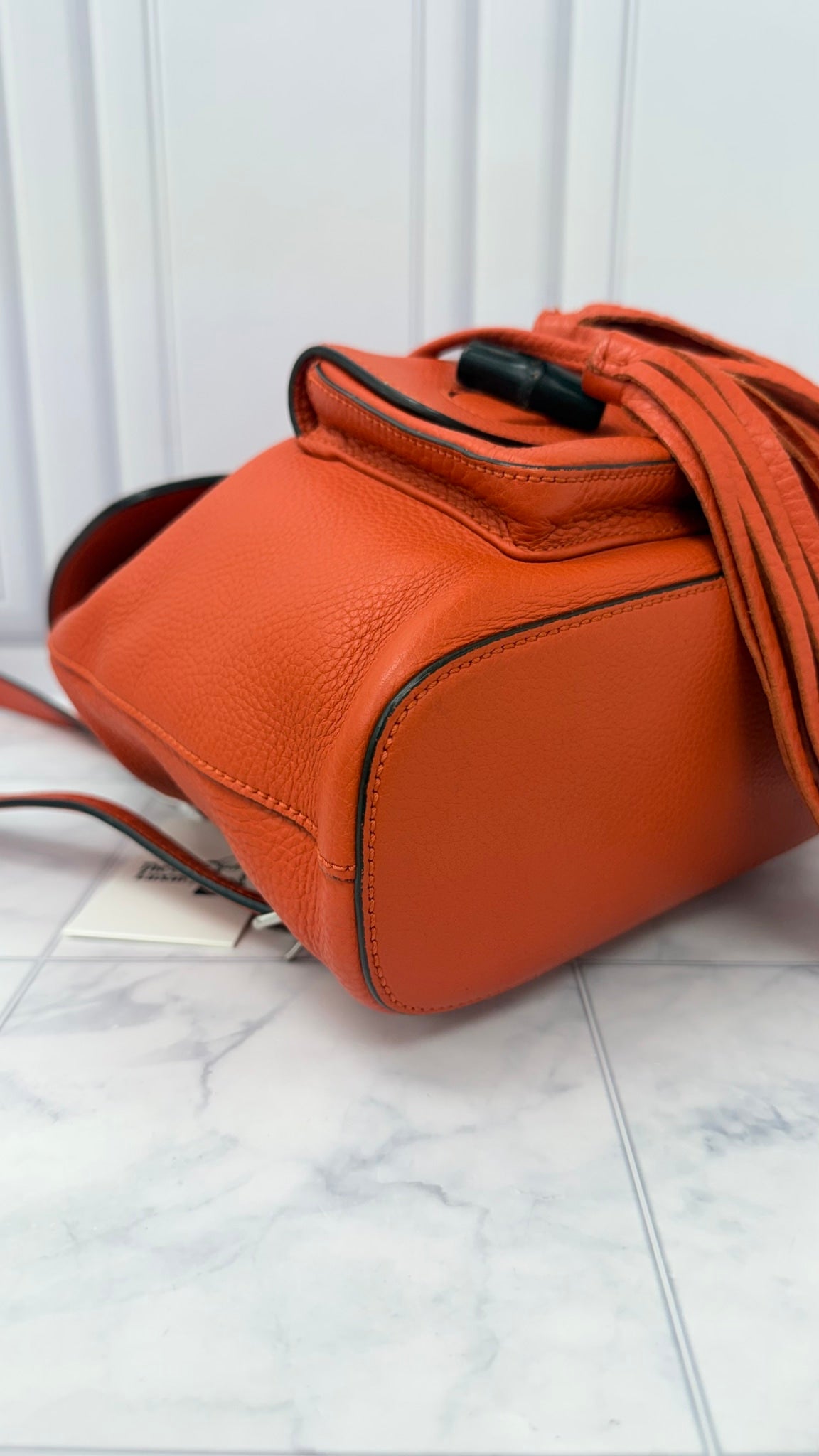 Gucci Orange Grained Leather Bamboo Backpack