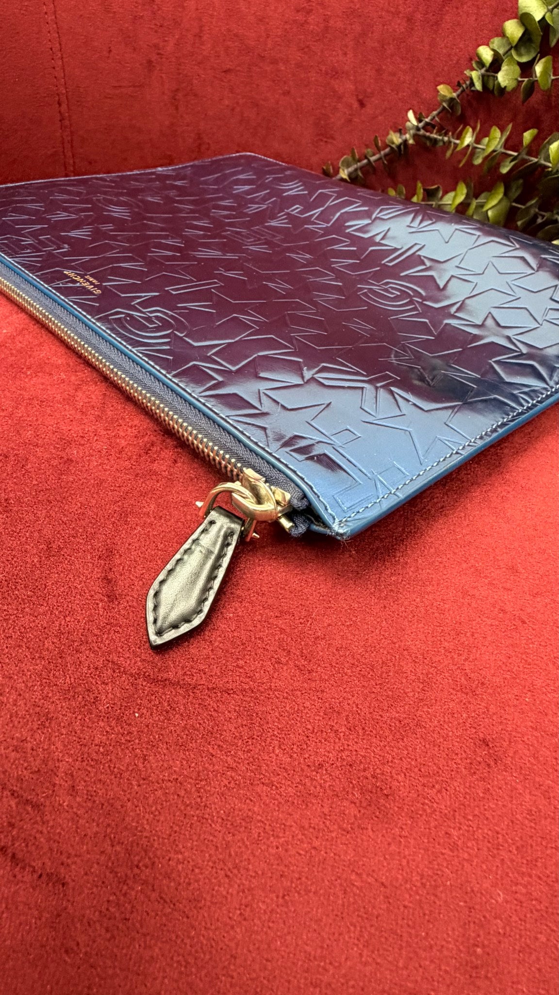 Givenchy Blue Star Embossed Zipper Clutch
