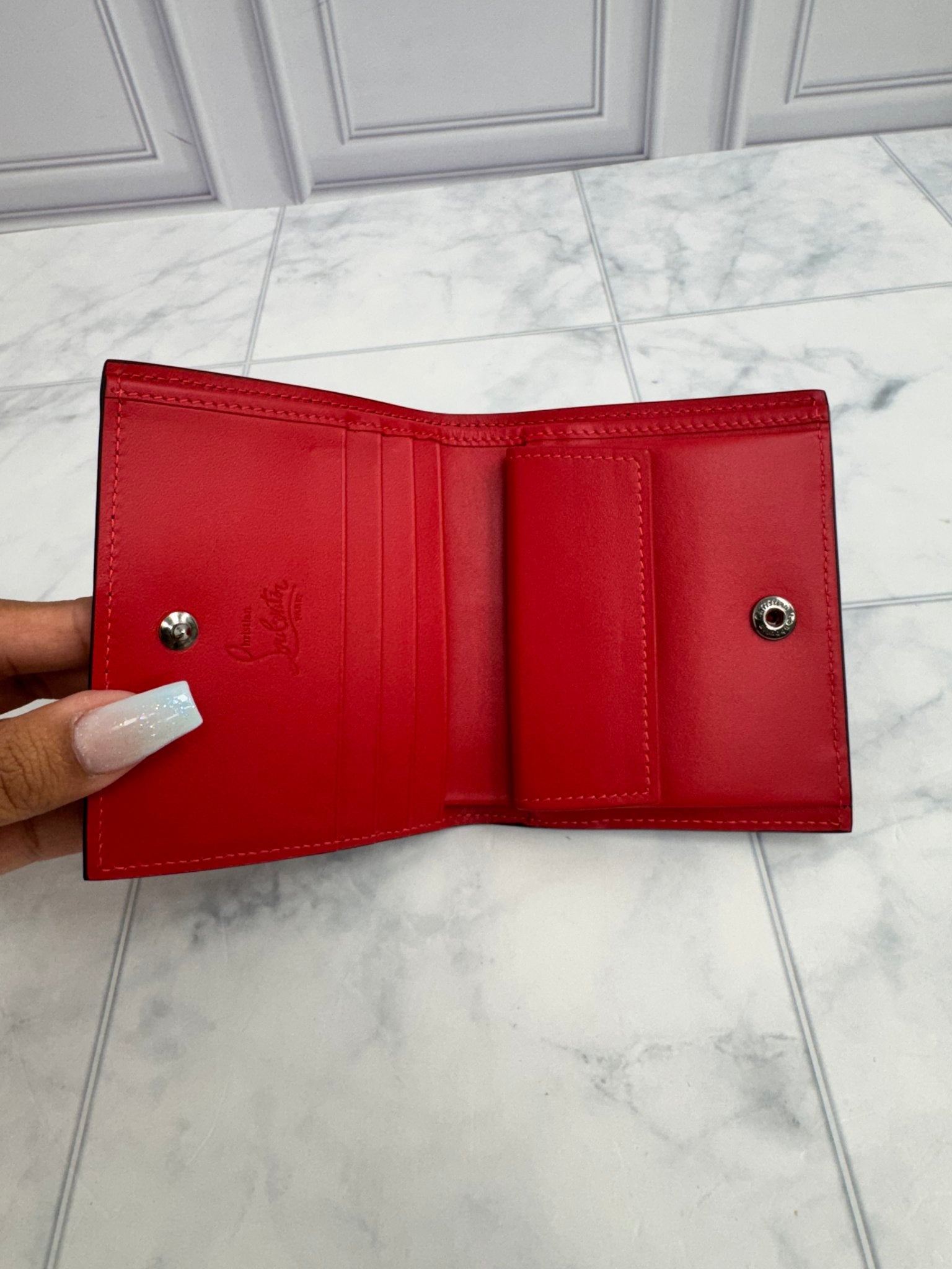 Christian Louboutin Iridescent Black Studded Leather Compact Bifold Wallet