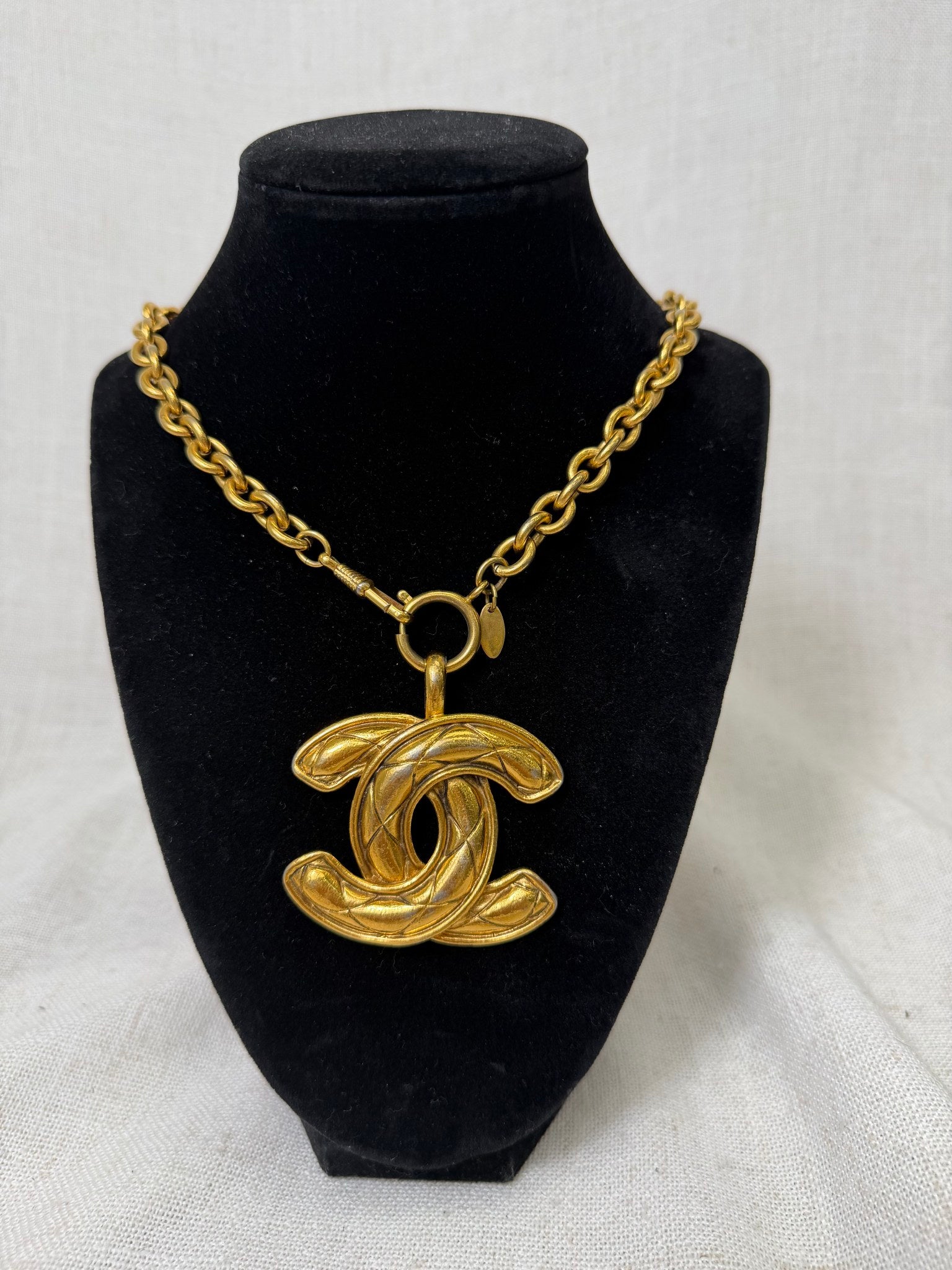  Vintage Chanel Gold CC Pendant Necklace 
