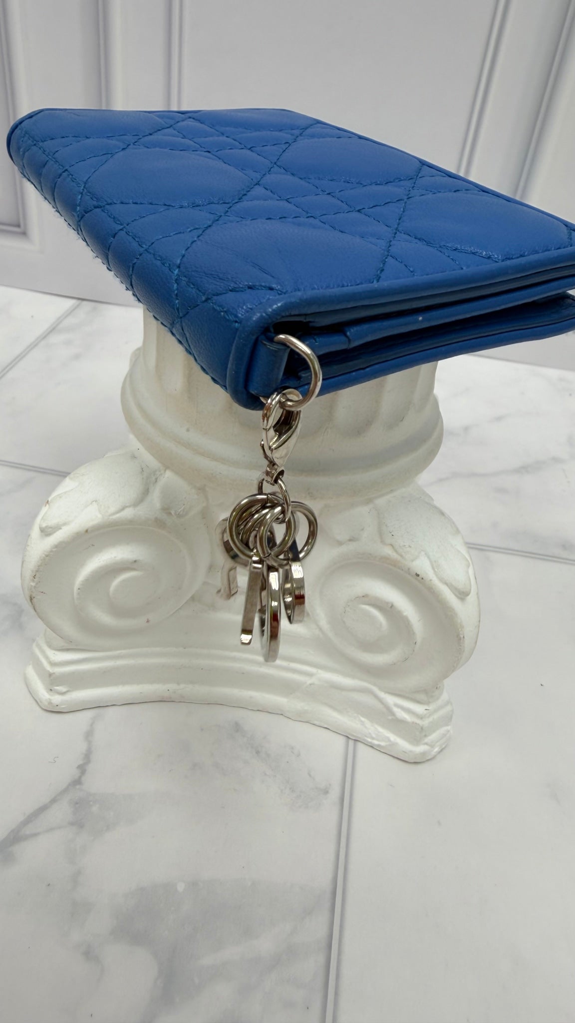 Christian Dior Blue Quilted Leather Lady Dior Compact Wallet