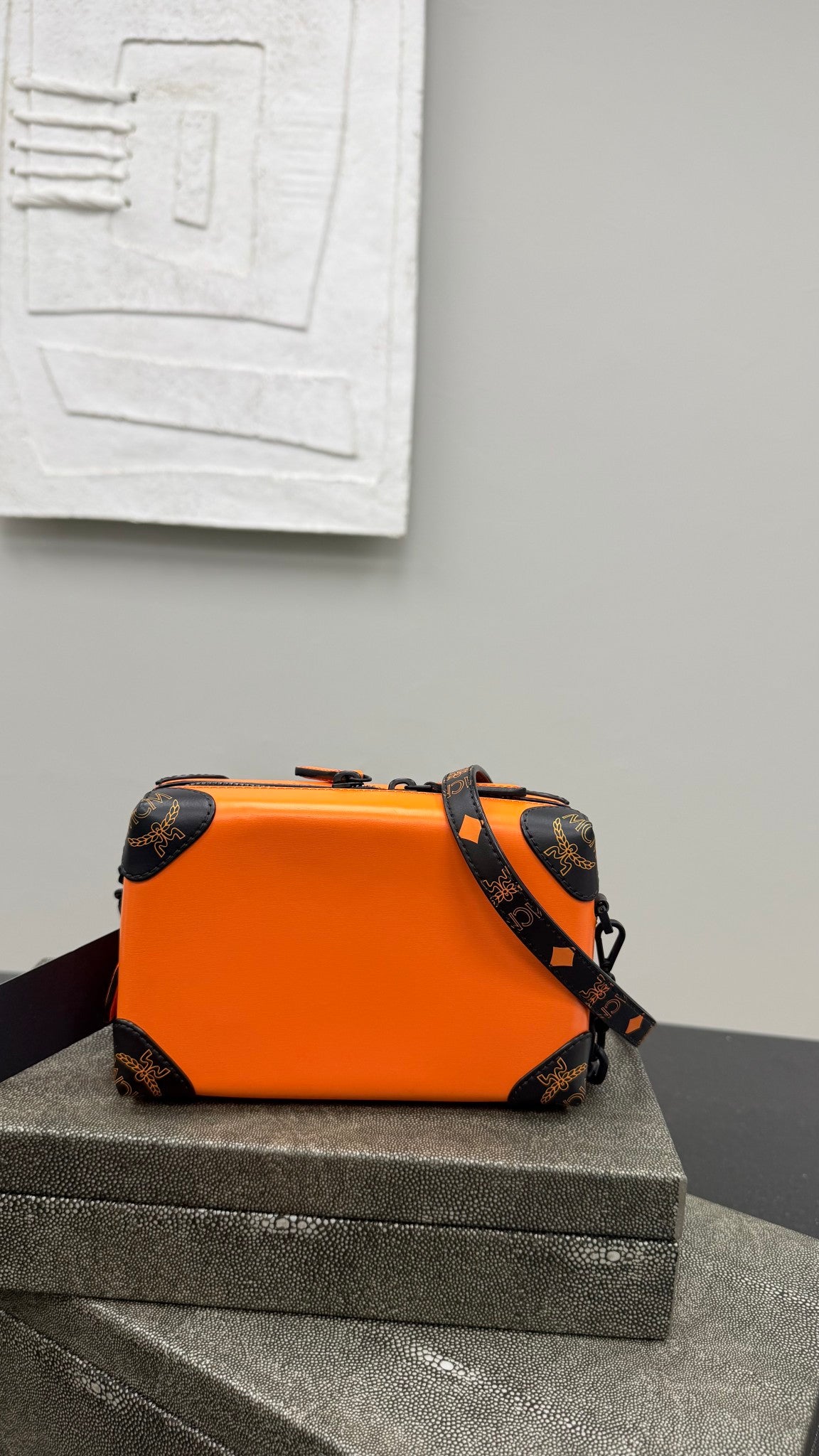 MCM Orange Leather Soft Berlin Crossbody Bag