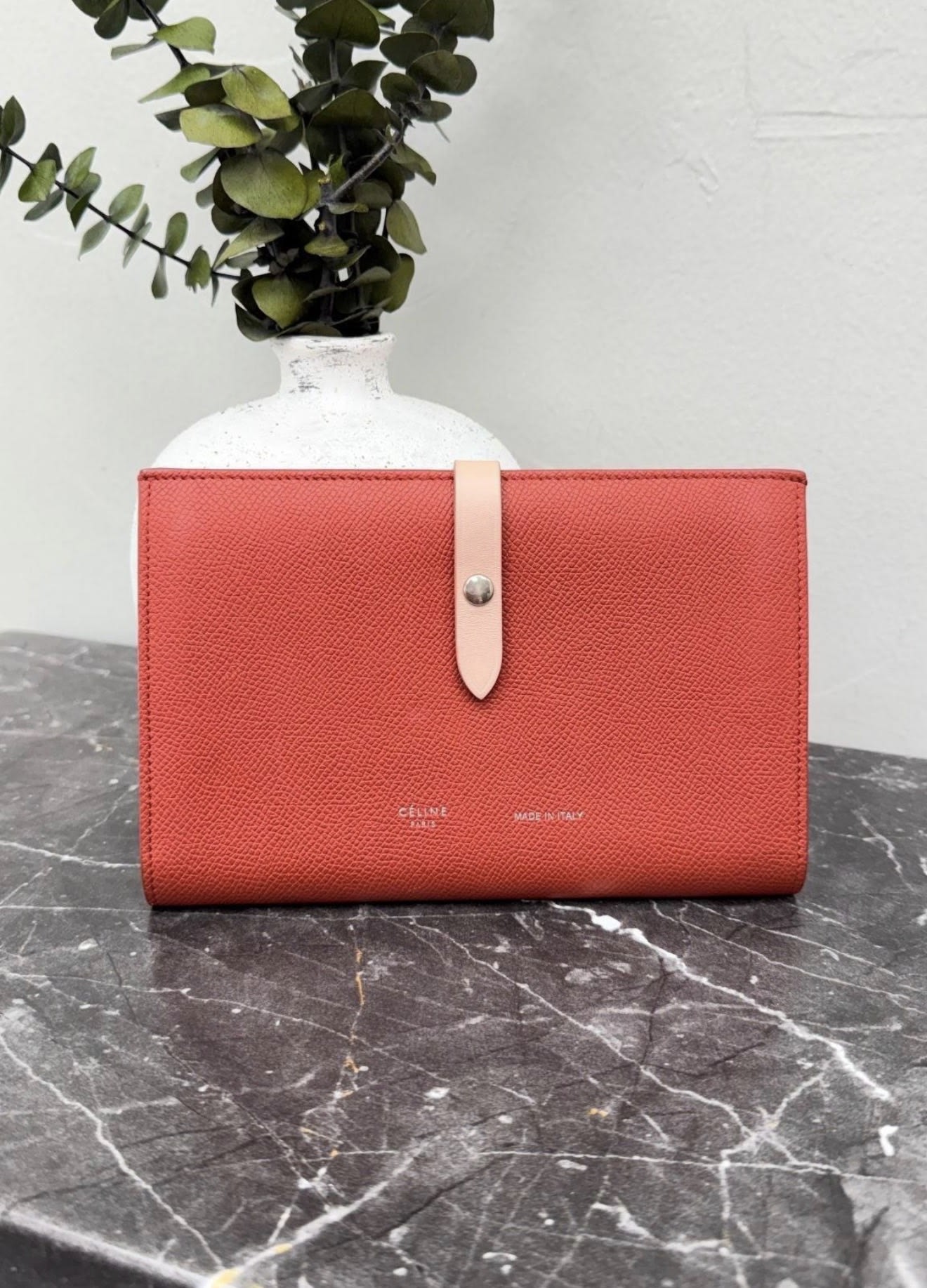 Celine Red & Pink Leather Travel Snap Wallet