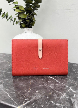 Celine Red & Pink Leather Travel Snap Wallet