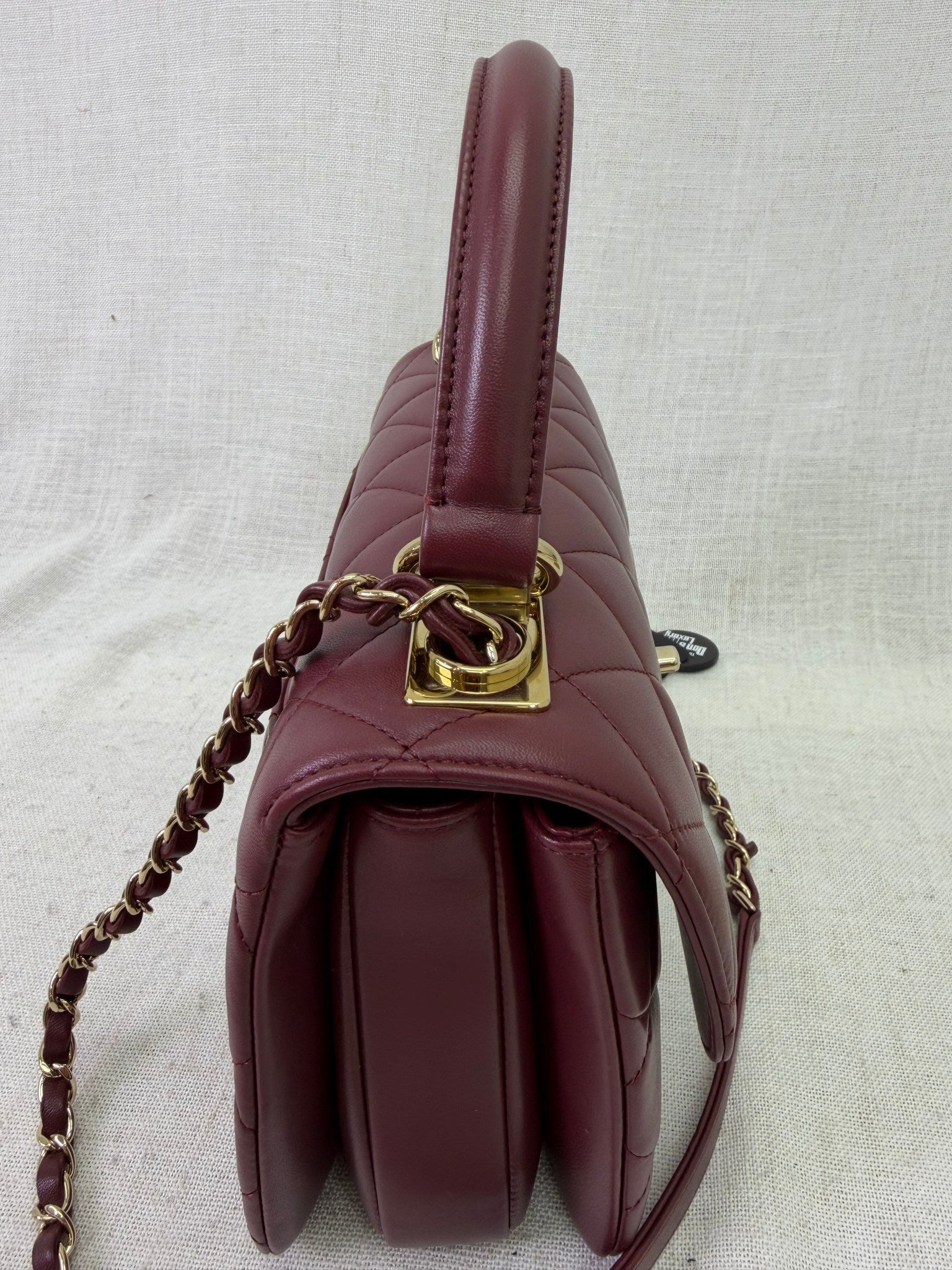 BRAND NEW- Chanel Oxblood Quilted Lambskin Small Trendy CC Top Handle Flap Bag