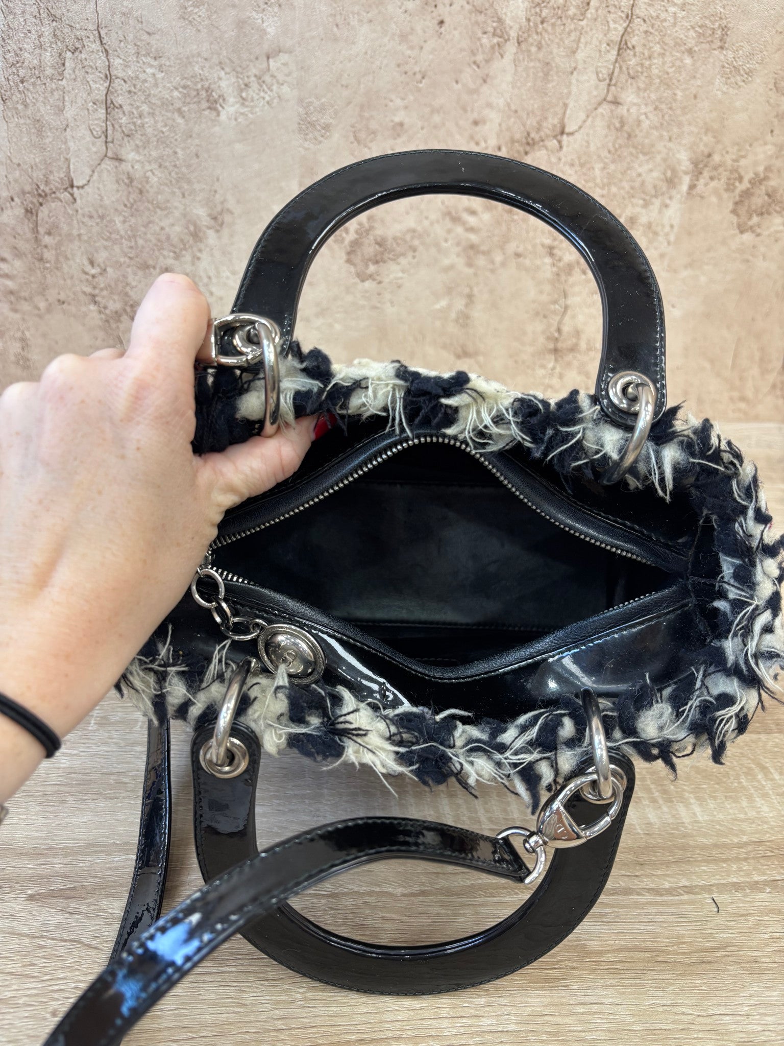 Christian Dior Multicolor Tweed Cannage Large Top Handle Bag